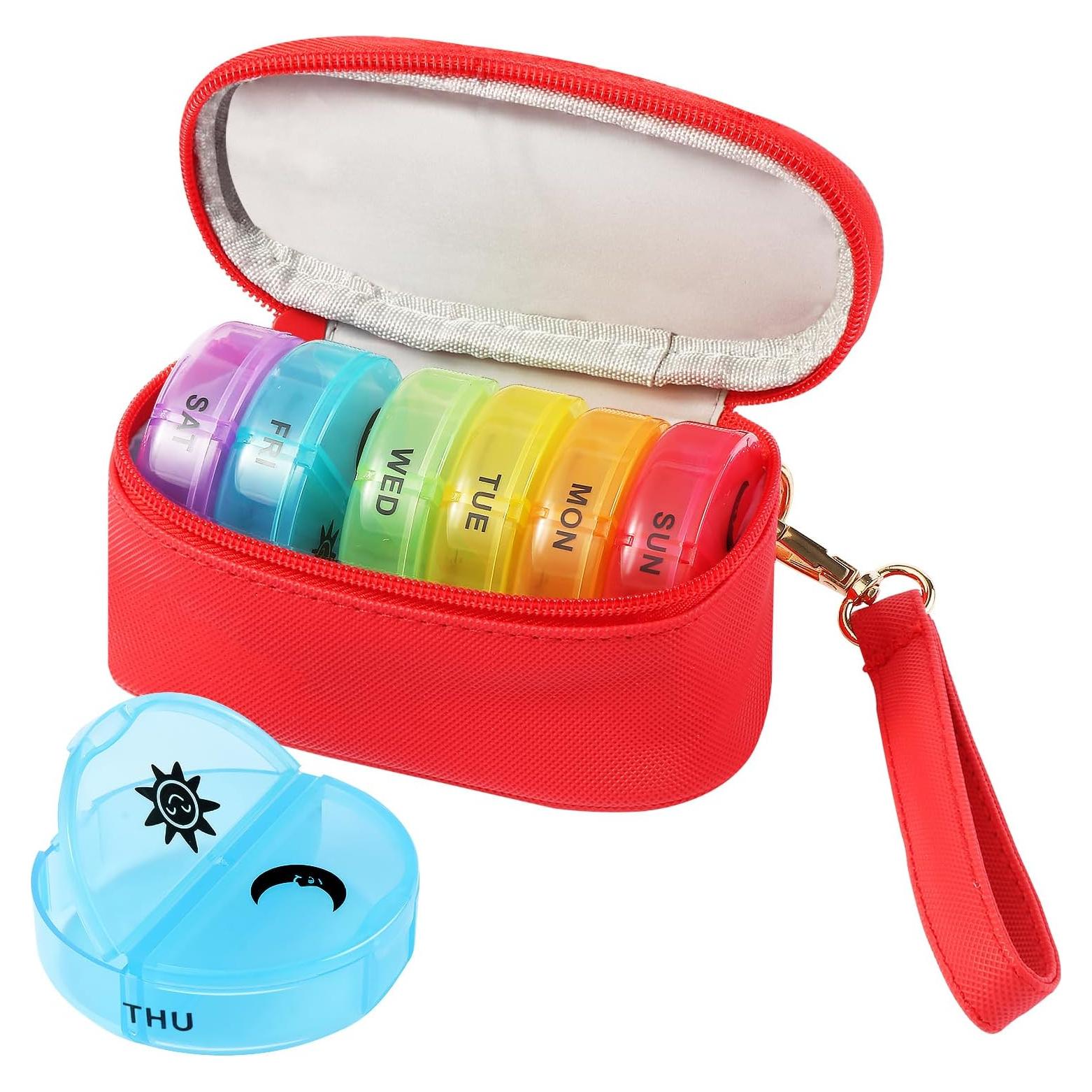 Organizador Semanal de Pastillas Xinjin Rojo 7 Días 2 Compartimentos