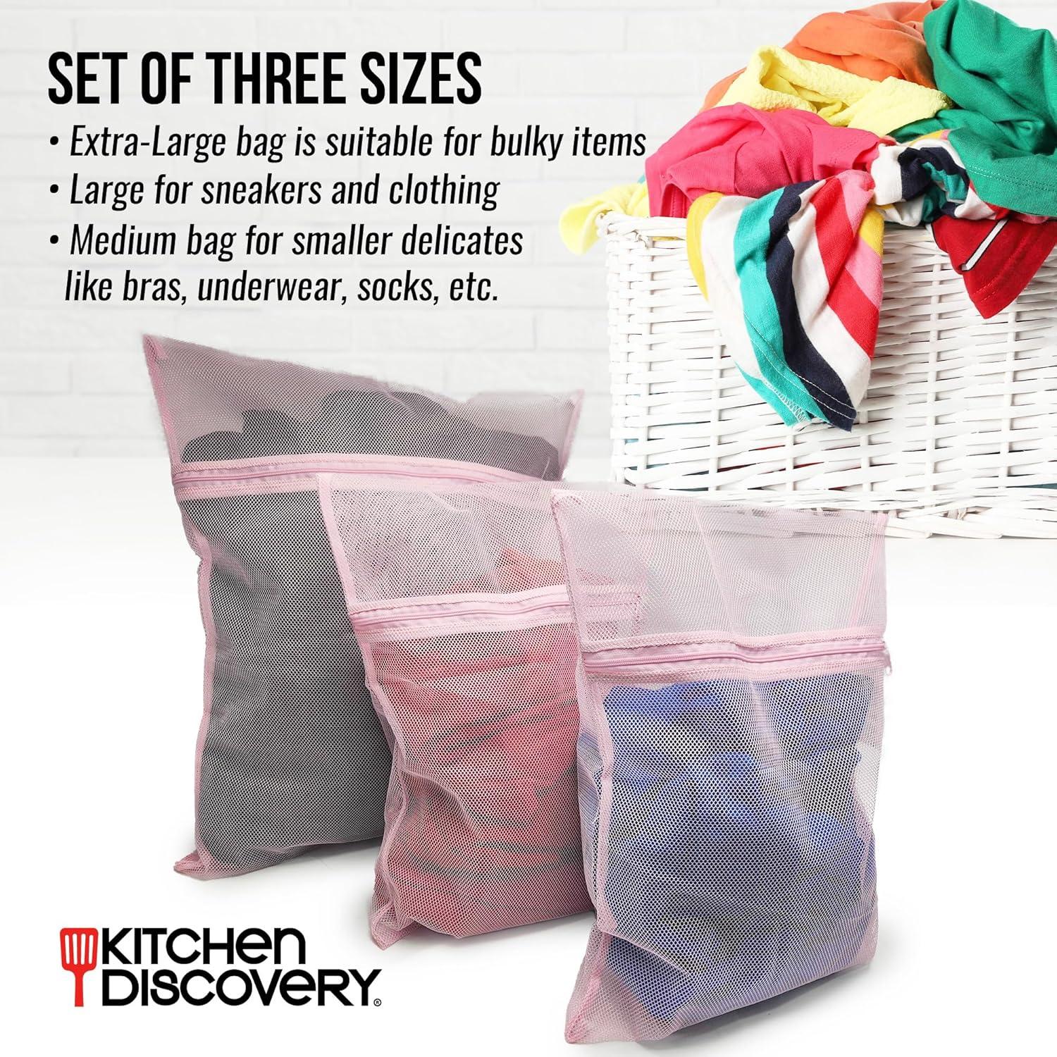 Juego de 3 Bolsas de Lavandería de Malla Kitchen Discovery Rosa