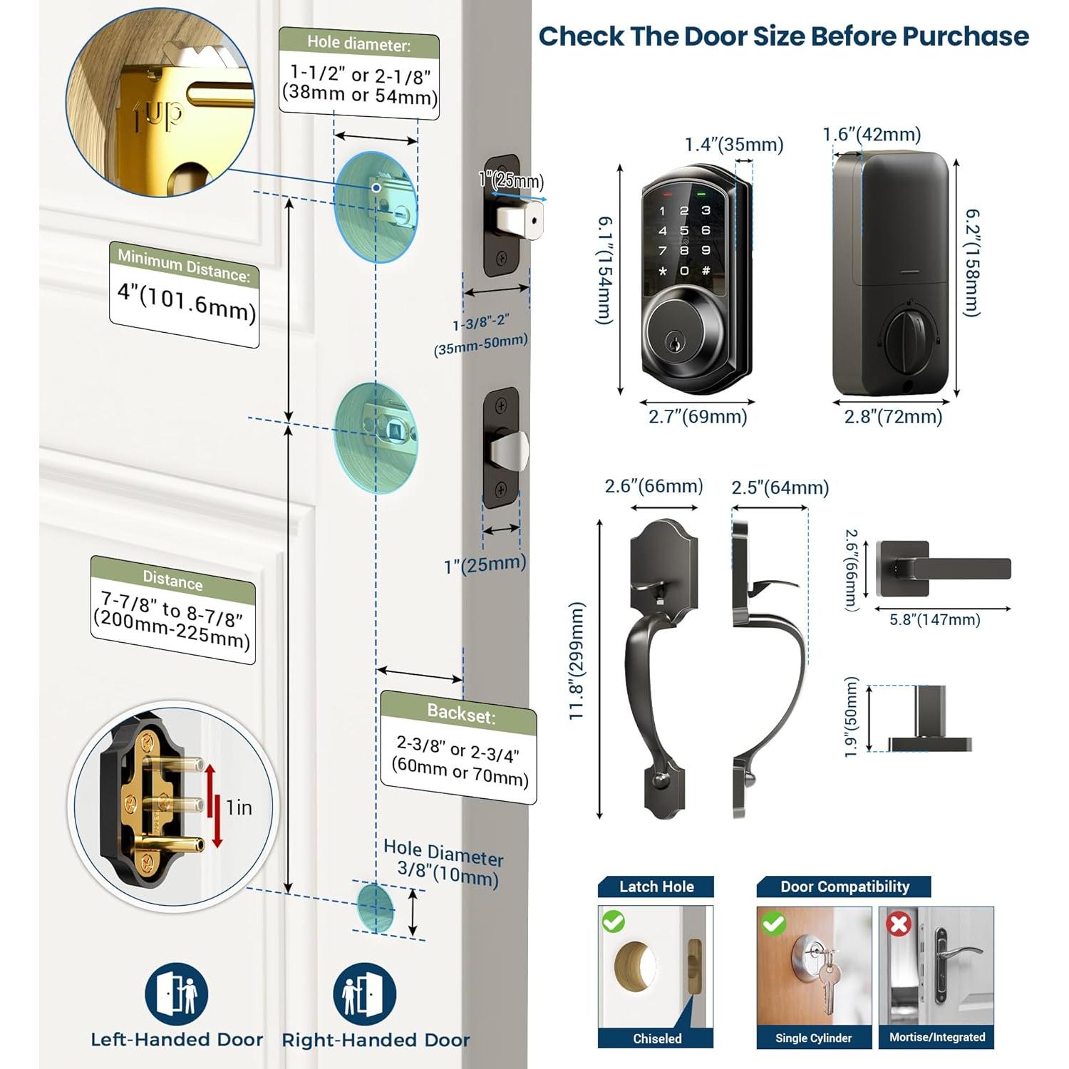 Cerradura Inteligente Veise VE06-H, Control por App, Negro