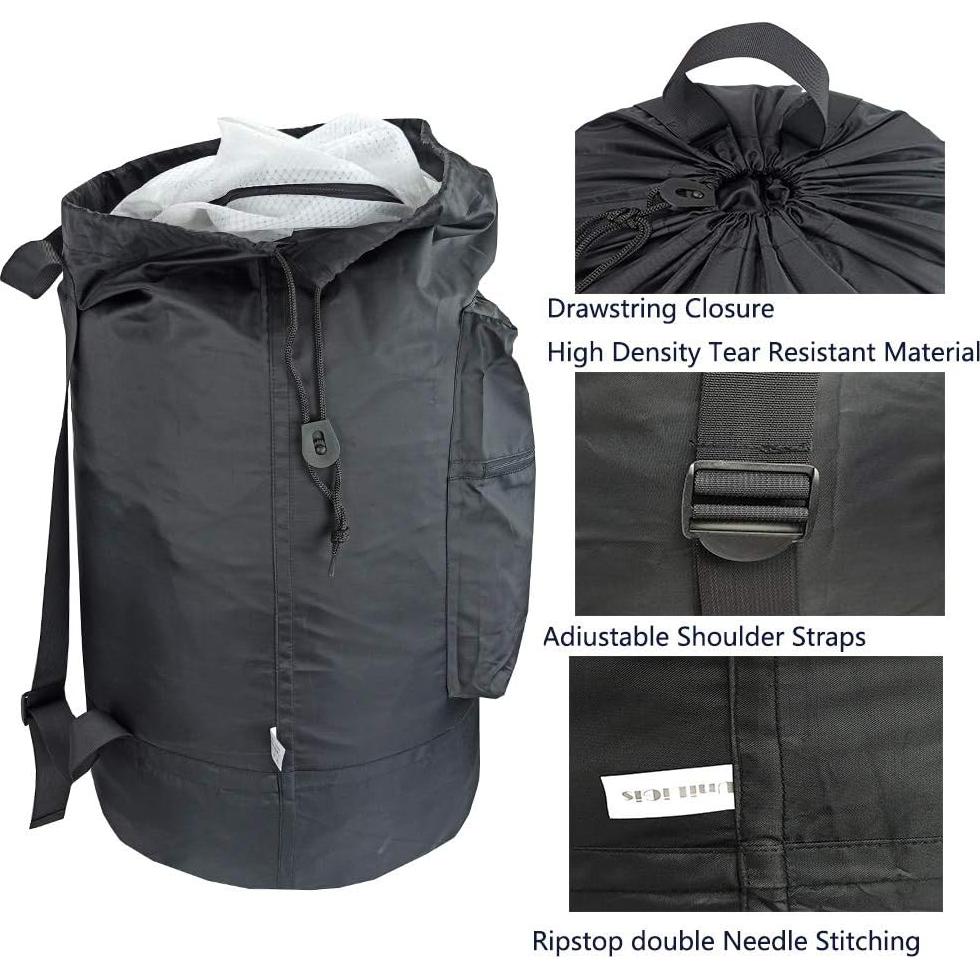 Mochila de Lavandería UniLiGis Negra con Cierre y Correa Ajustable