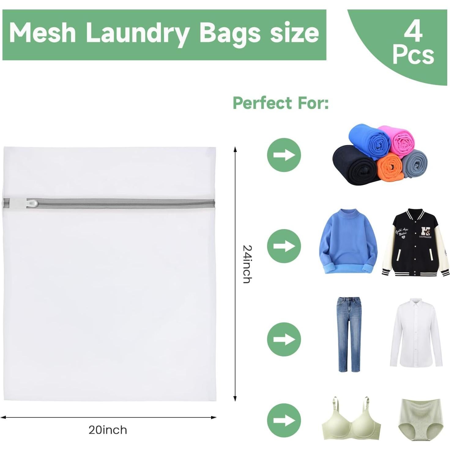 Bolsas de Lavandería de Malla BTIFU 4 Piezas 50.8x61 cm Blanca