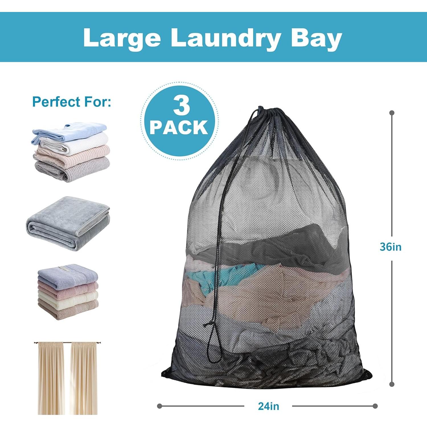 Paquete de 3 Bolsas de Lavandería de Malla Grande EyvirQic 61x91 cm