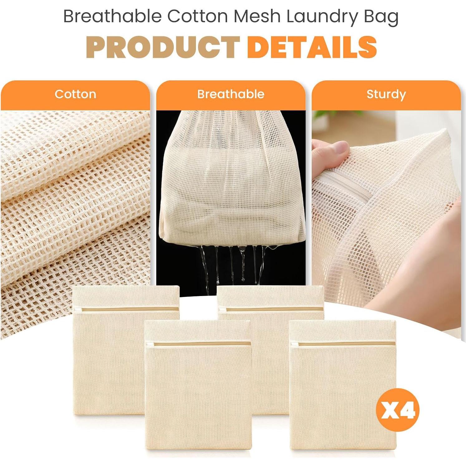 Juego de 4 Bolsas de Malla Algodón ABRRLO para Lavado