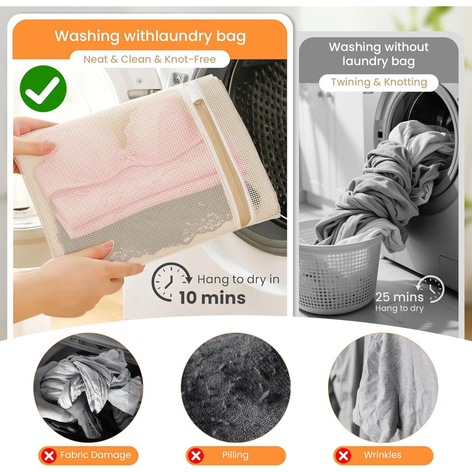 Juego de 4 Bolsas de Malla Algodón ABRRLO para Lavado