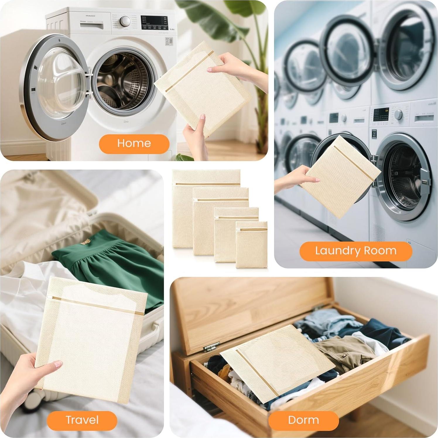 Juego de 4 Bolsas de Malla Algodón ABRRLO para Lavado