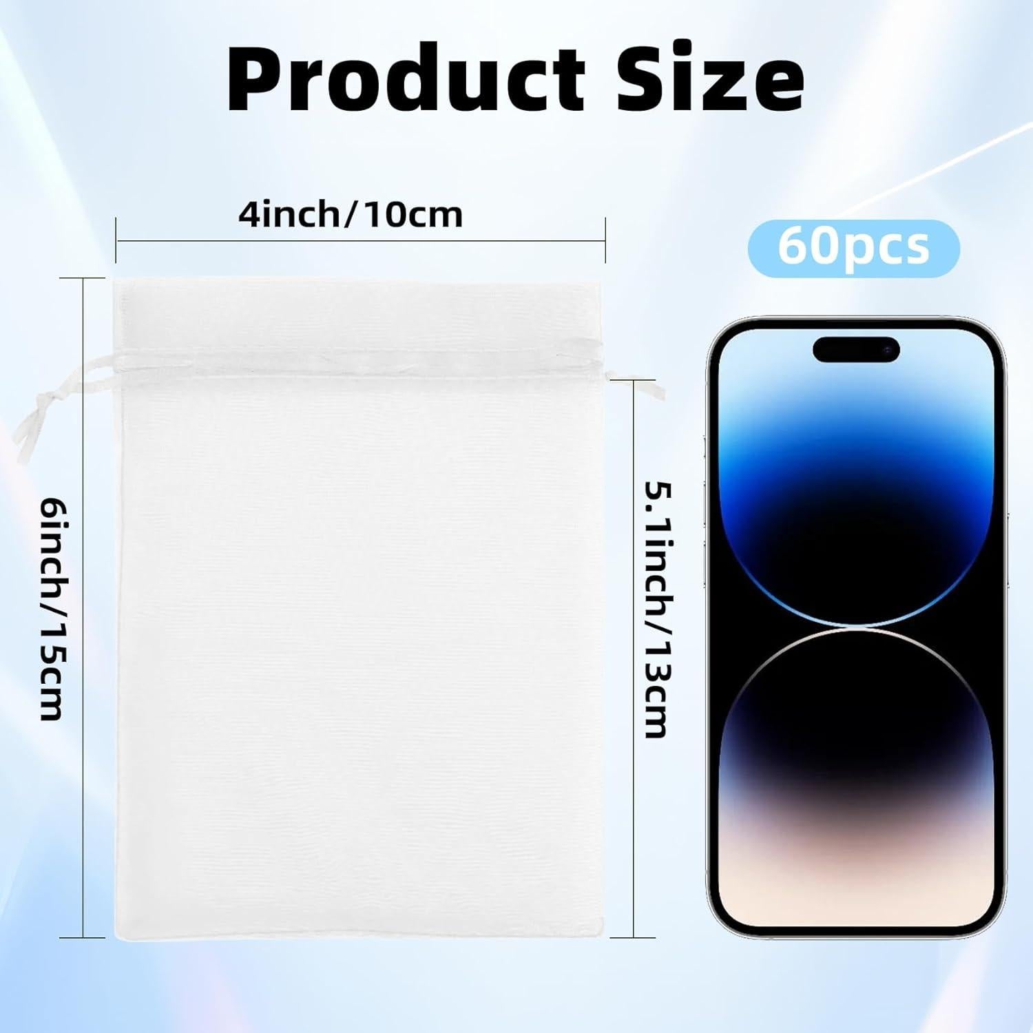 Bolsas de Organza Transparentes 10x15 cm - 60 Pcs - Cierre