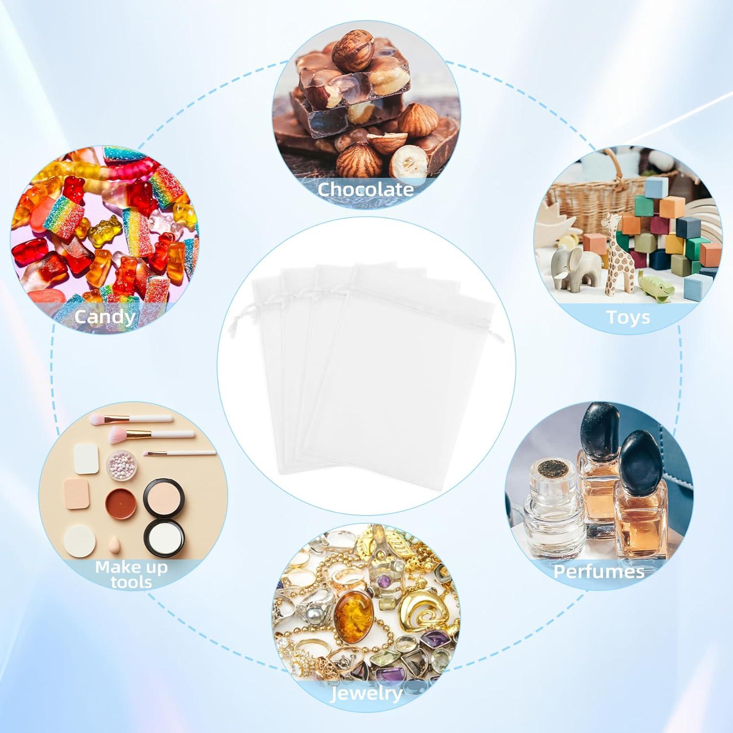 Bolsas de Organza Transparentes 10x15 cm - 60 Pcs - Cierre