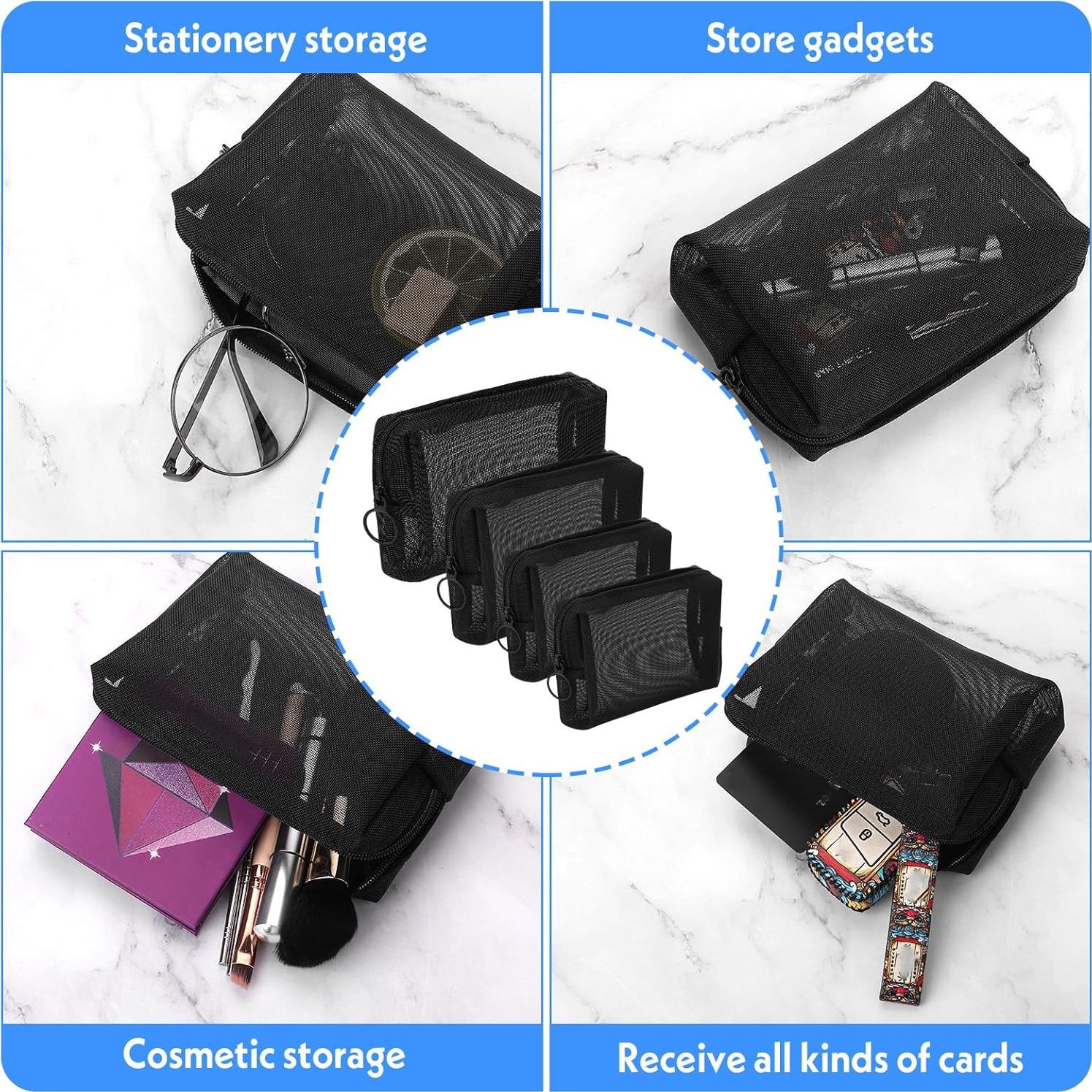 Set de 4 Bolsas de Maquillaje de Malla Ptwola - Organizador Portátil
