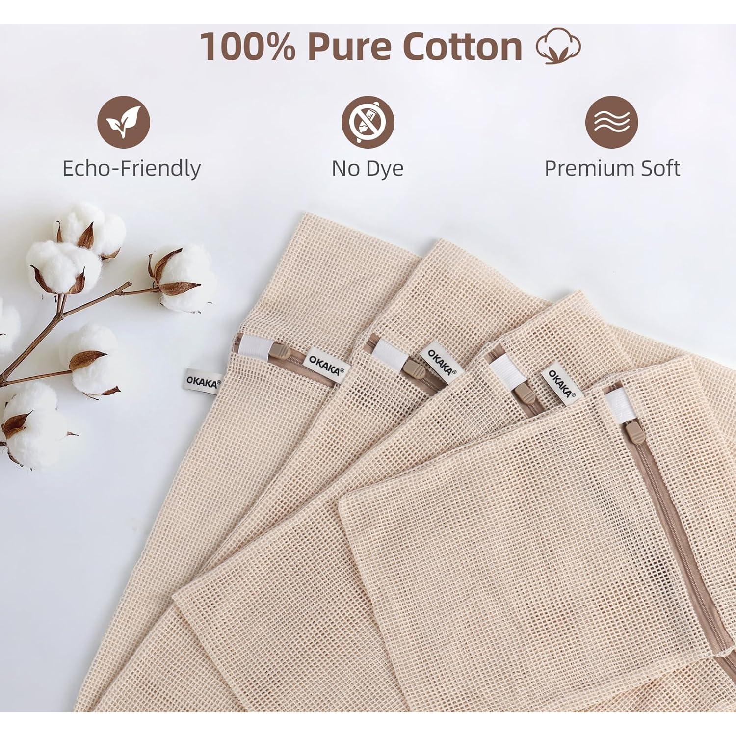 Set de 4 Bolsas de Malla para Lavandería OKAKA 100% Algodón