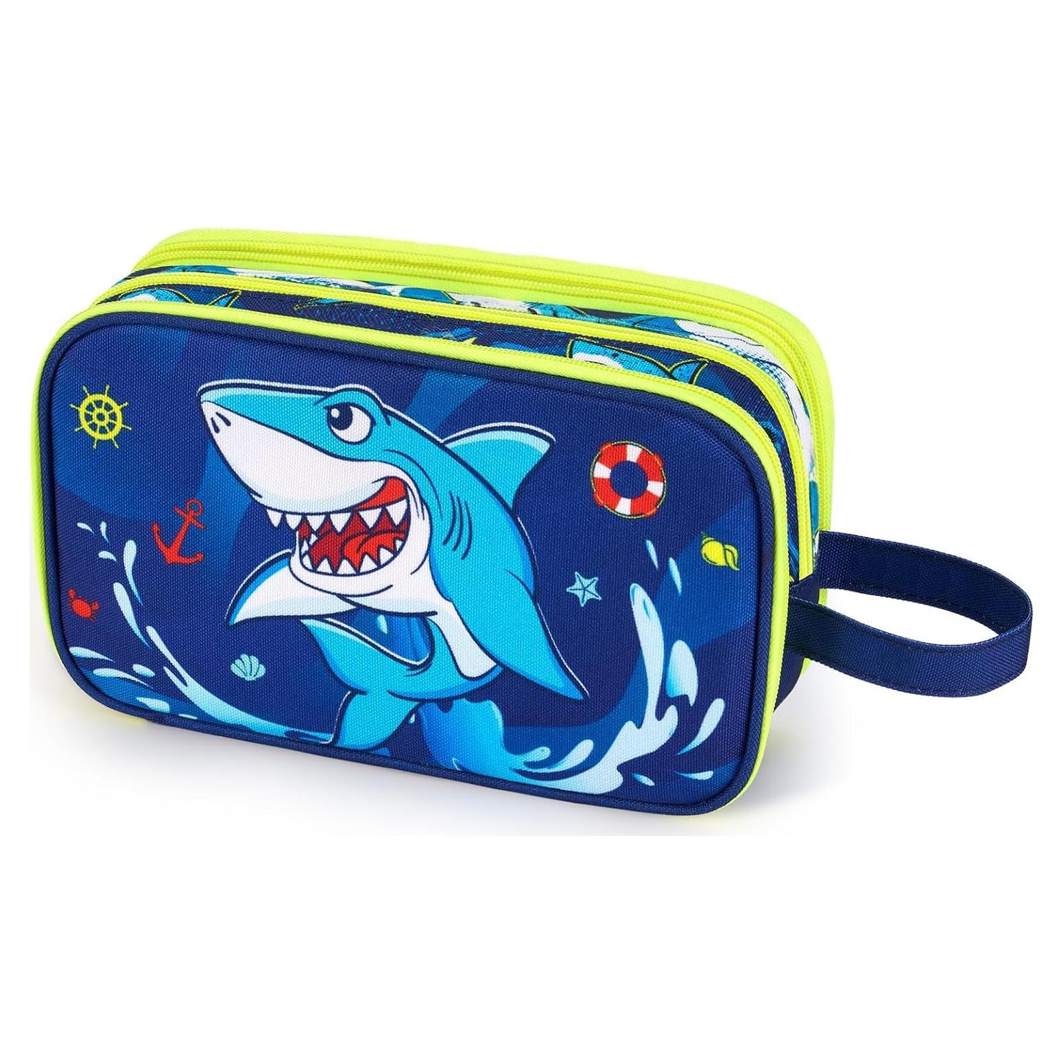 Shark Toiletry Bag - Kids Toiletry Bag for Boys Christmas Birthday Gift Camping Travel Toiletry Case Toiletries Makeup Cosmetic Pouch Pink Water-resistant Wash Bag Dopp Kit with Mesh Pocket