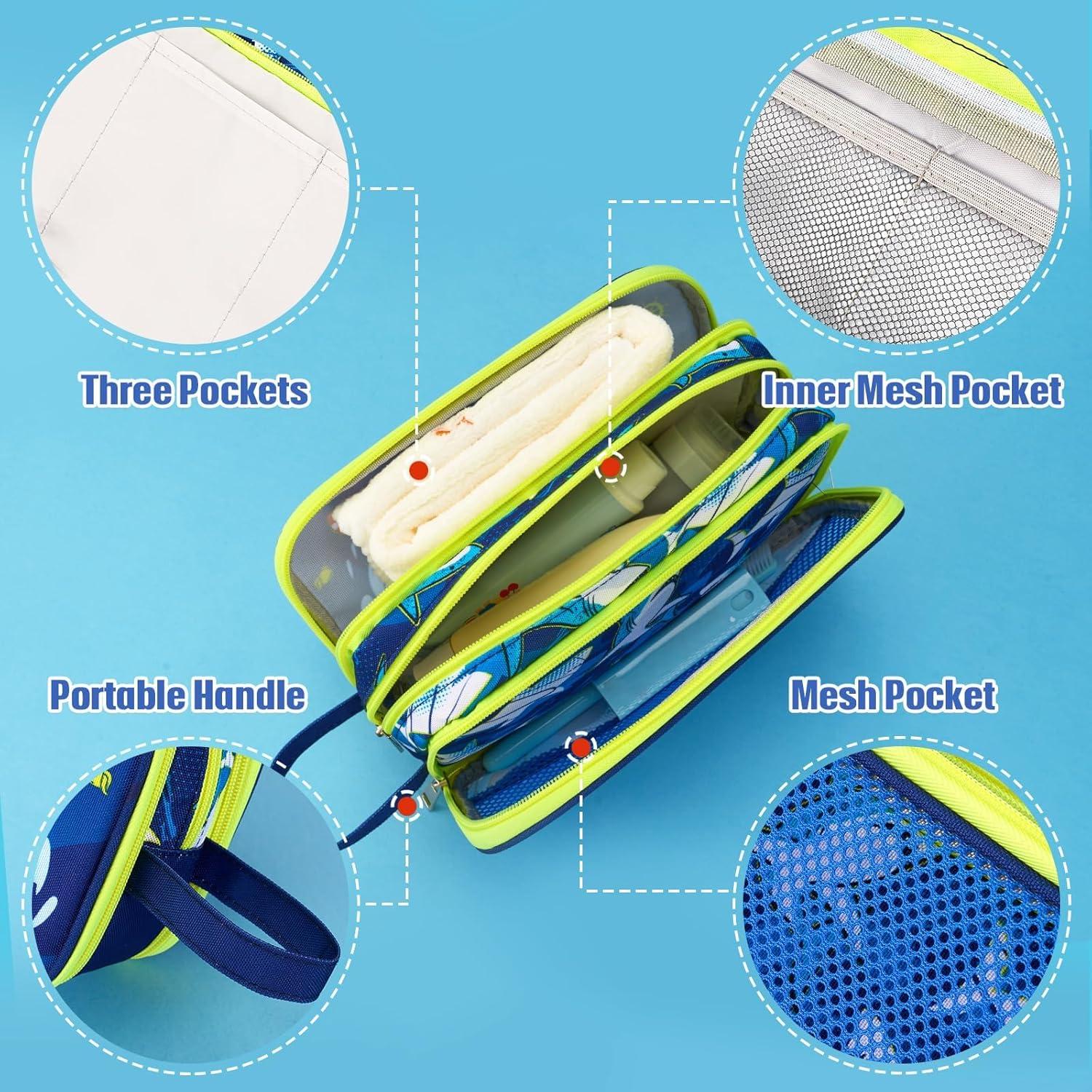 Shark Toiletry Bag - Kids Toiletry Bag for Boys Christmas Birthday Gift Camping Travel Toiletry Case Toiletries Makeup Cosmetic Pouch Pink Water-resistant Wash Bag Dopp Kit with Mesh Pocket