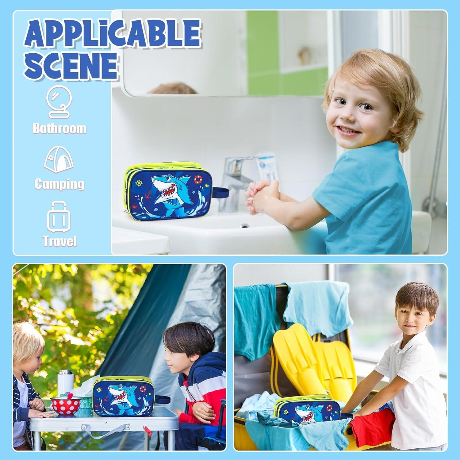 Shark Toiletry Bag - Kids Toiletry Bag for Boys Christmas Birthday Gift Camping Travel Toiletry Case Toiletries Makeup Cosmetic Pouch Pink Water-resistant Wash Bag Dopp Kit with Mesh Pocket