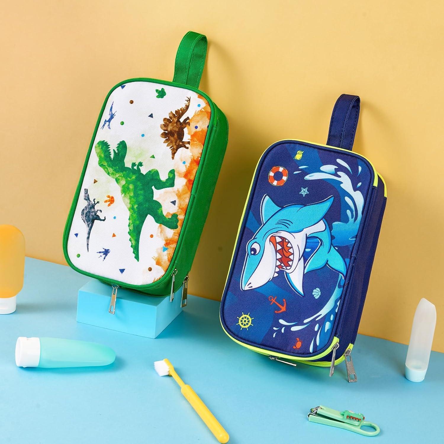 Shark Toiletry Bag - Kids Toiletry Bag for Boys Christmas Birthday Gift Camping Travel Toiletry Case Toiletries Makeup Cosmetic Pouch Pink Water-resistant Wash Bag Dopp Kit with Mesh Pocket