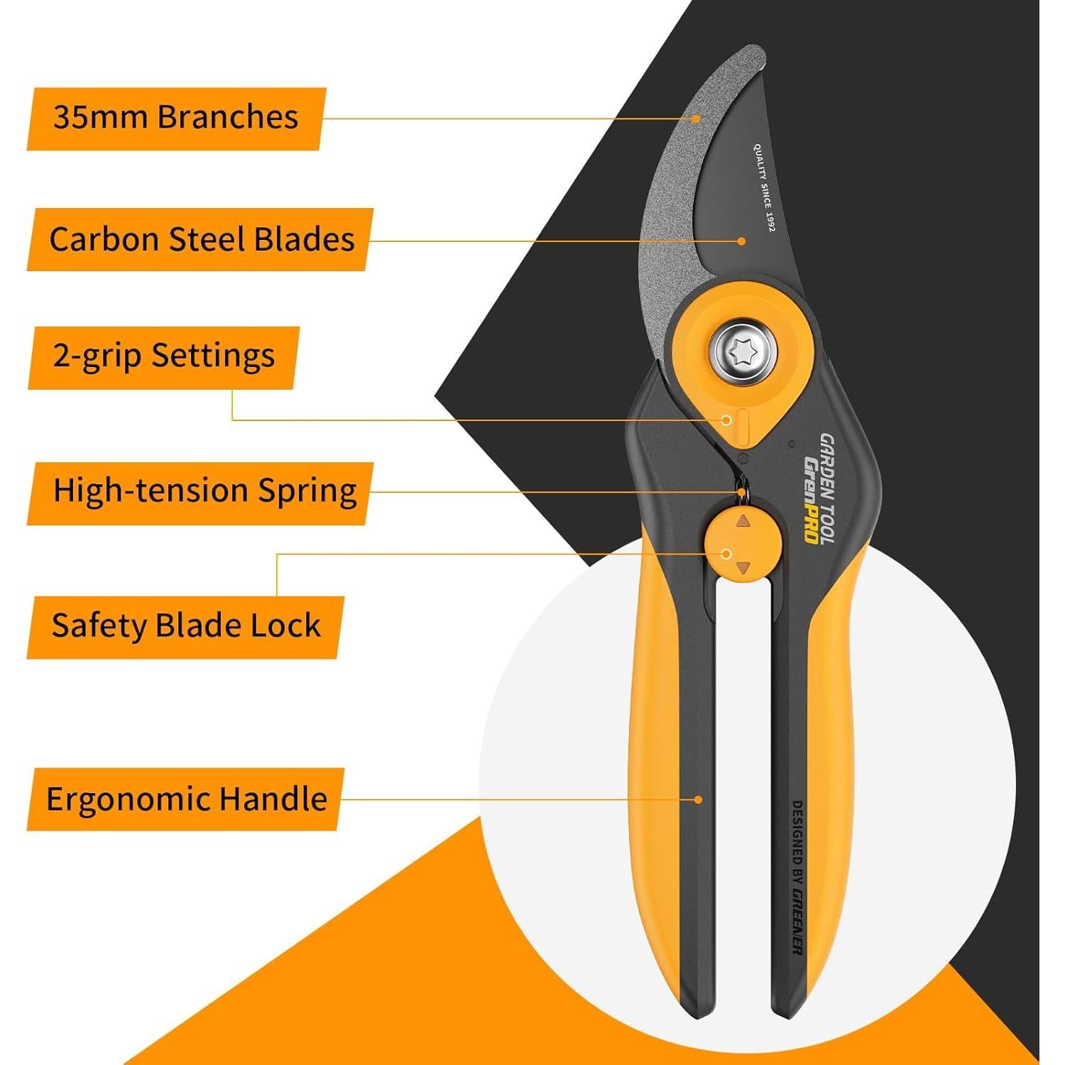 Tijeras de Poda Bypass GRENPRO 21.8 cm Acero SK-5 Antioxidante