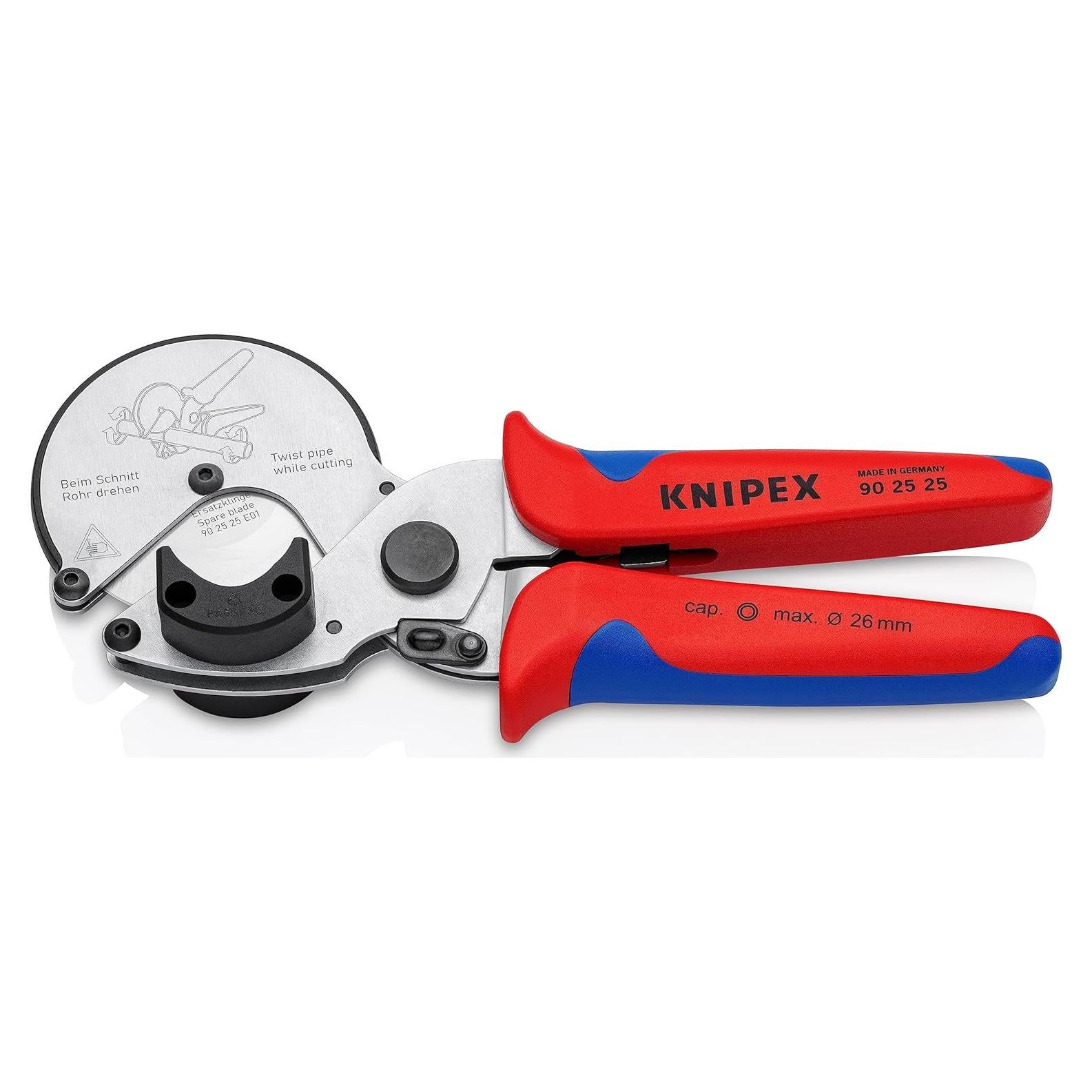 Cortador de Tubos KNIPEX 90 25 25, 21 cm, Manual, Rojo/Azul