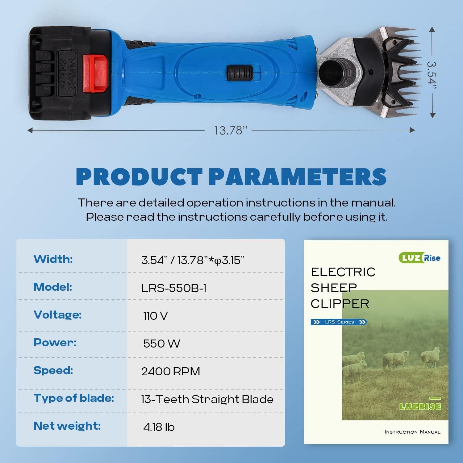 Cortadora de Ovejas Inalámbrica LuzRise LRS-550B-1 550W 6 Velocidades