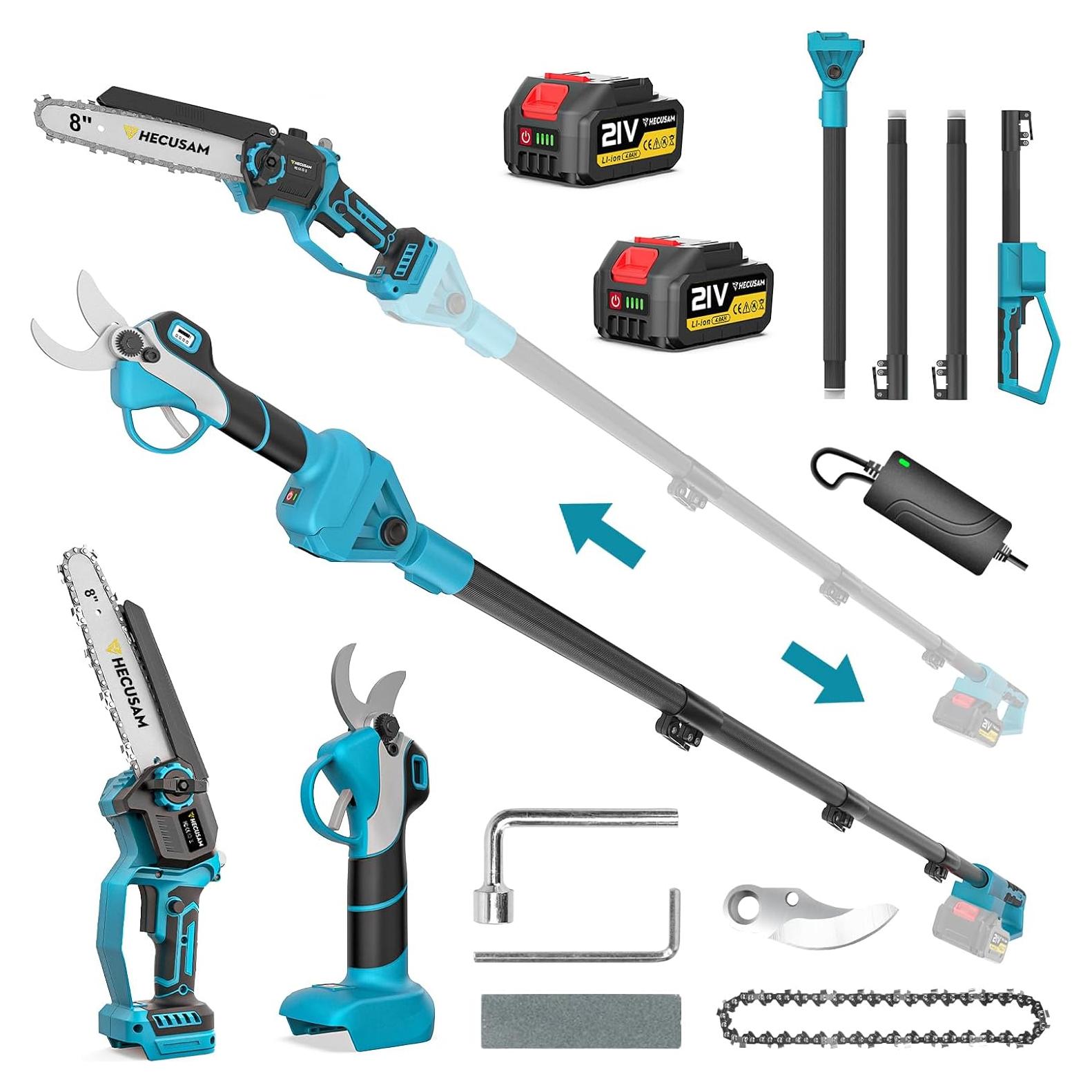 Sierra de Poste Inalámbrica HECUSAM 4-en-1 con Tijeras de Poda