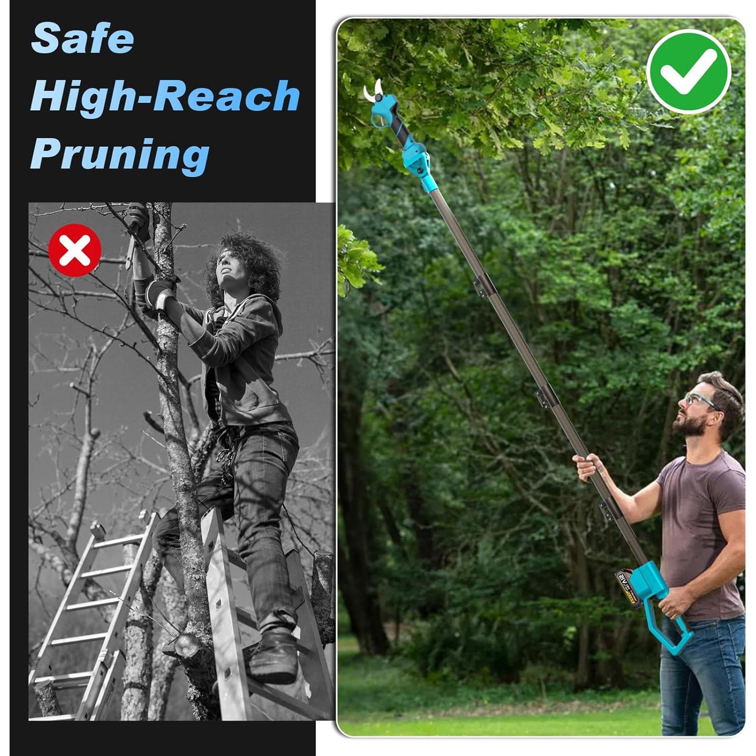 Sierra de Poste Inalámbrica HECUSAM 4-en-1 con Tijeras de Poda