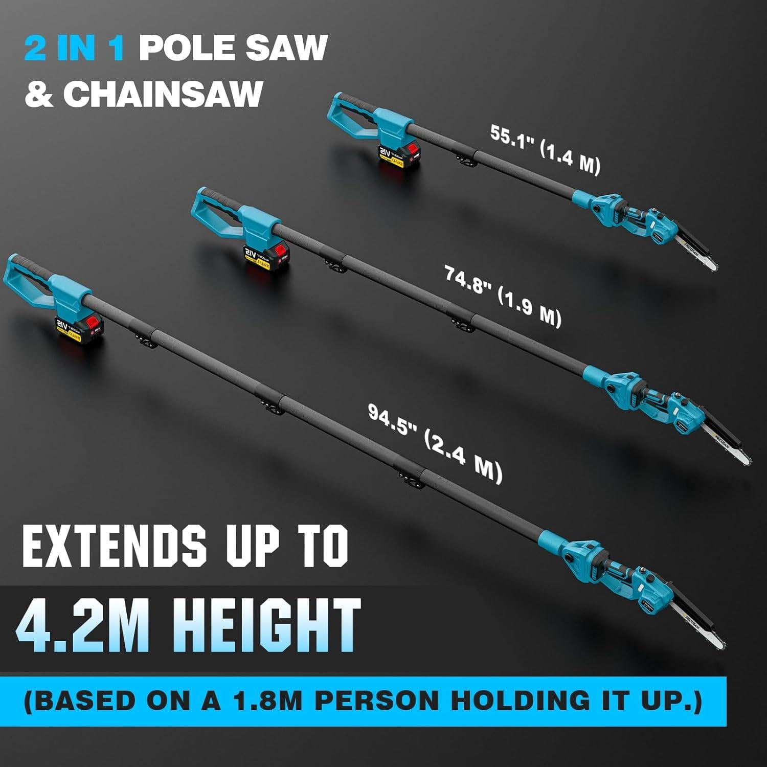 Sierra de Poste Inalámbrica HECUSAM 4-en-1 con Tijeras de Poda