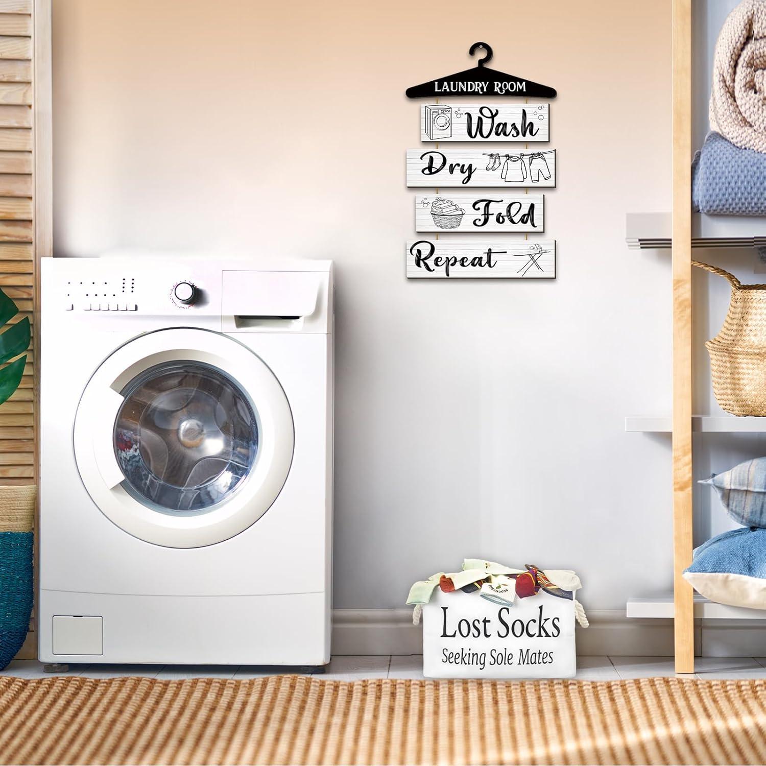 Juego de Decoración para Lavandería FEXICHUJI - Canasta y Cartel