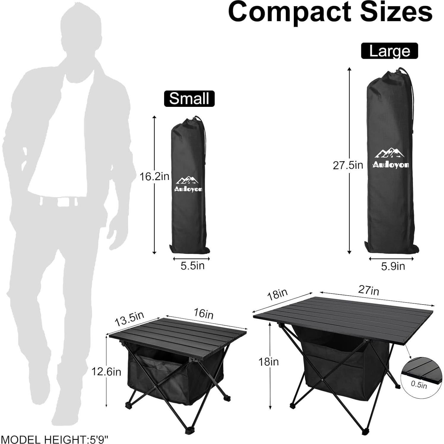 Mesa Plegable de Camping Audoyon 40x32 cm Negra