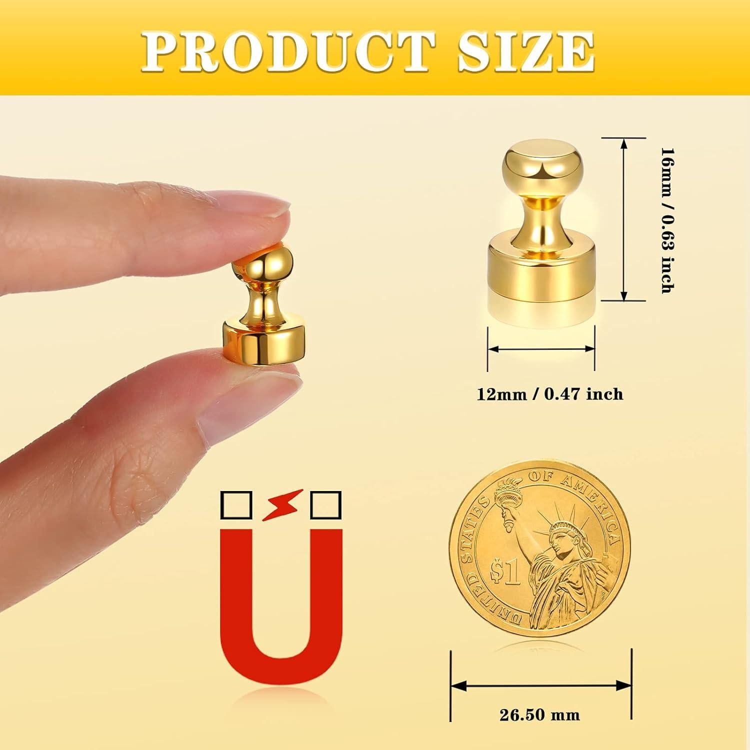 12 Imanes de Empuje Fantecy de Neodimio Dorados para Oficina