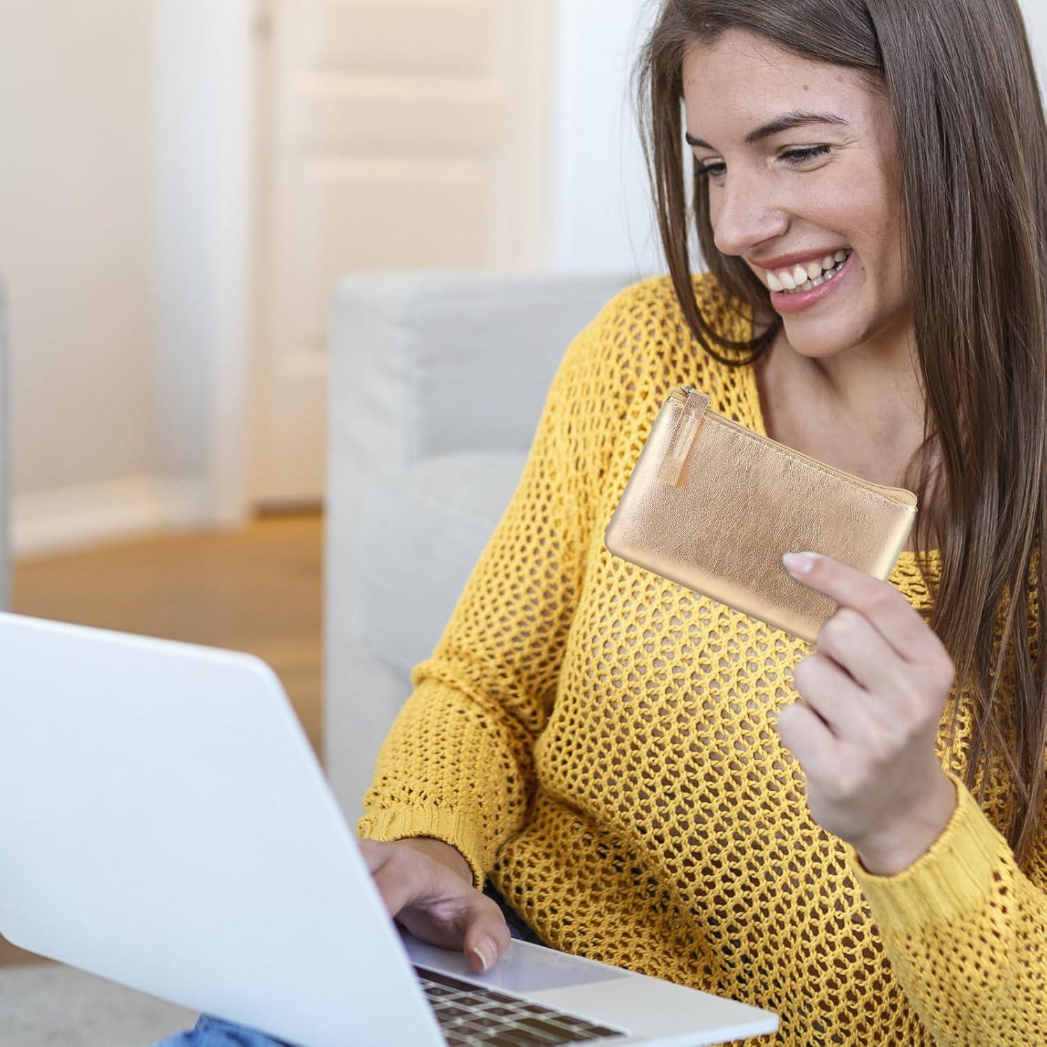 Mini Coin Purse, Portable PU Leather Wallet with Zipper Small Coin Purse Pouch for Women Change Purse(gold)