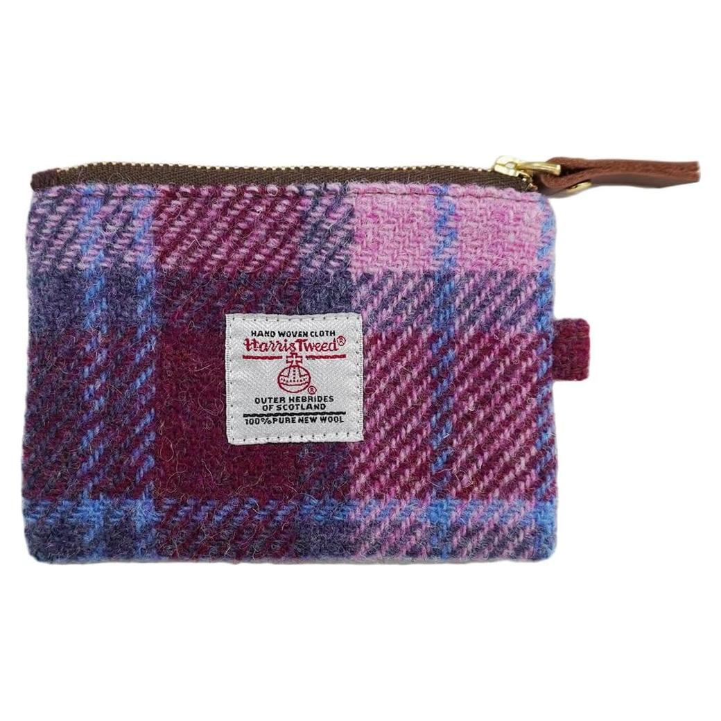 Monedero Mini Harris Tweed Hecho a Mano Cuadrícula Rosa