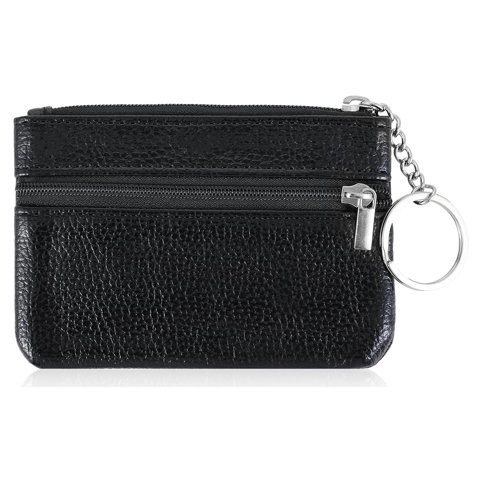 Monedero de Cuero PU Negro para Mujeres con Doble Cremallera