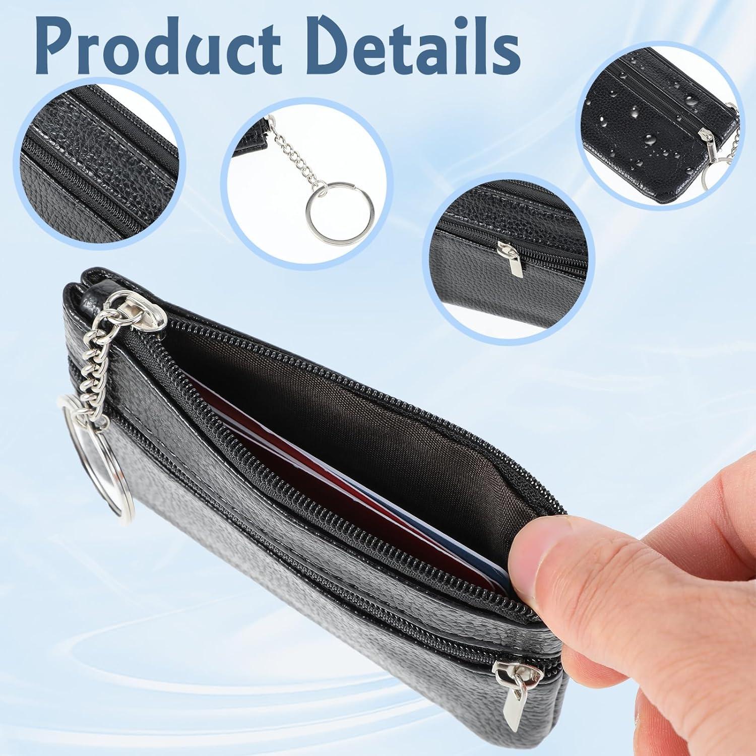 Monedero de Cuero PU Negro para Mujeres con Doble Cremallera