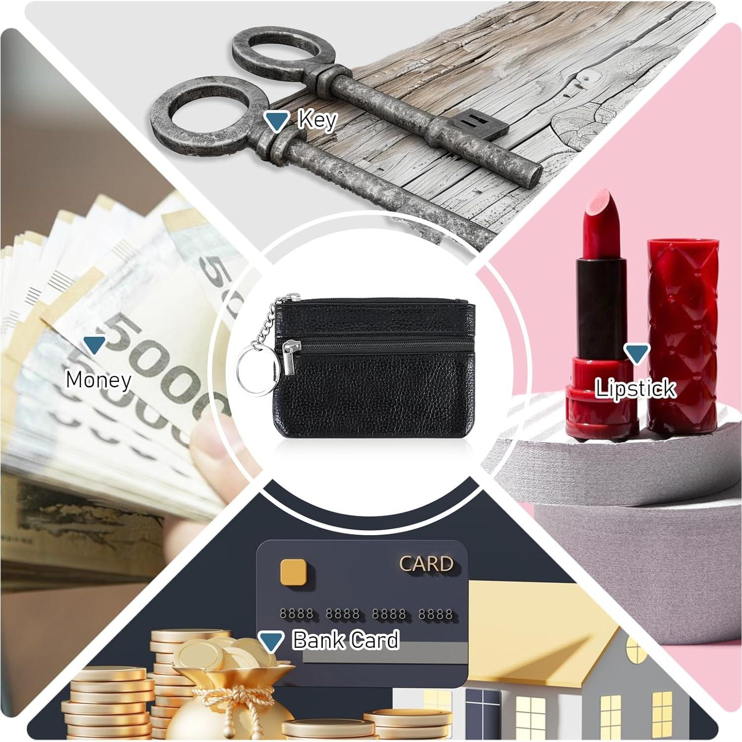 Monedero de Cuero PU Negro para Mujeres con Doble Cremallera