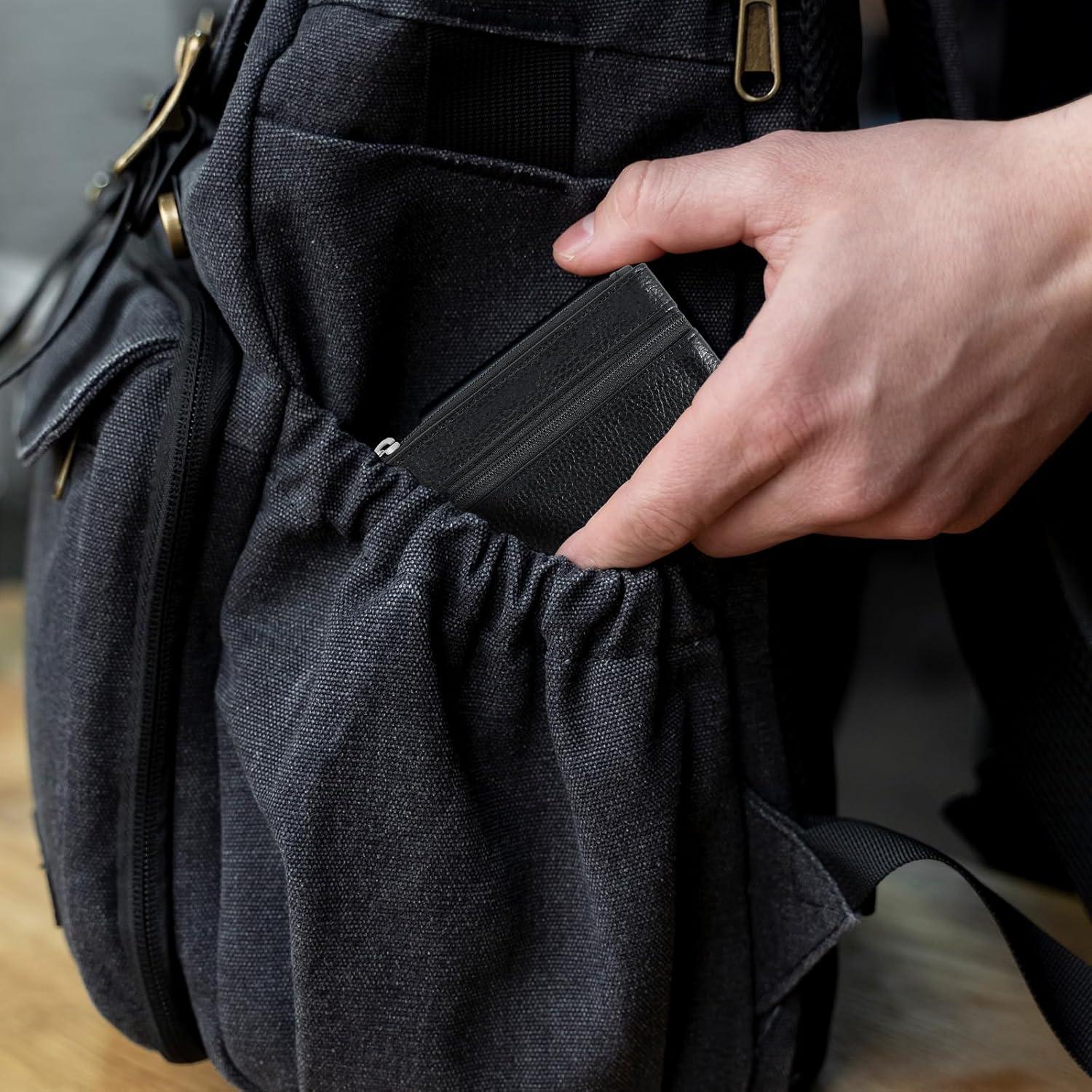 Monedero de Cuero PU Negro para Mujeres con Doble Cremallera