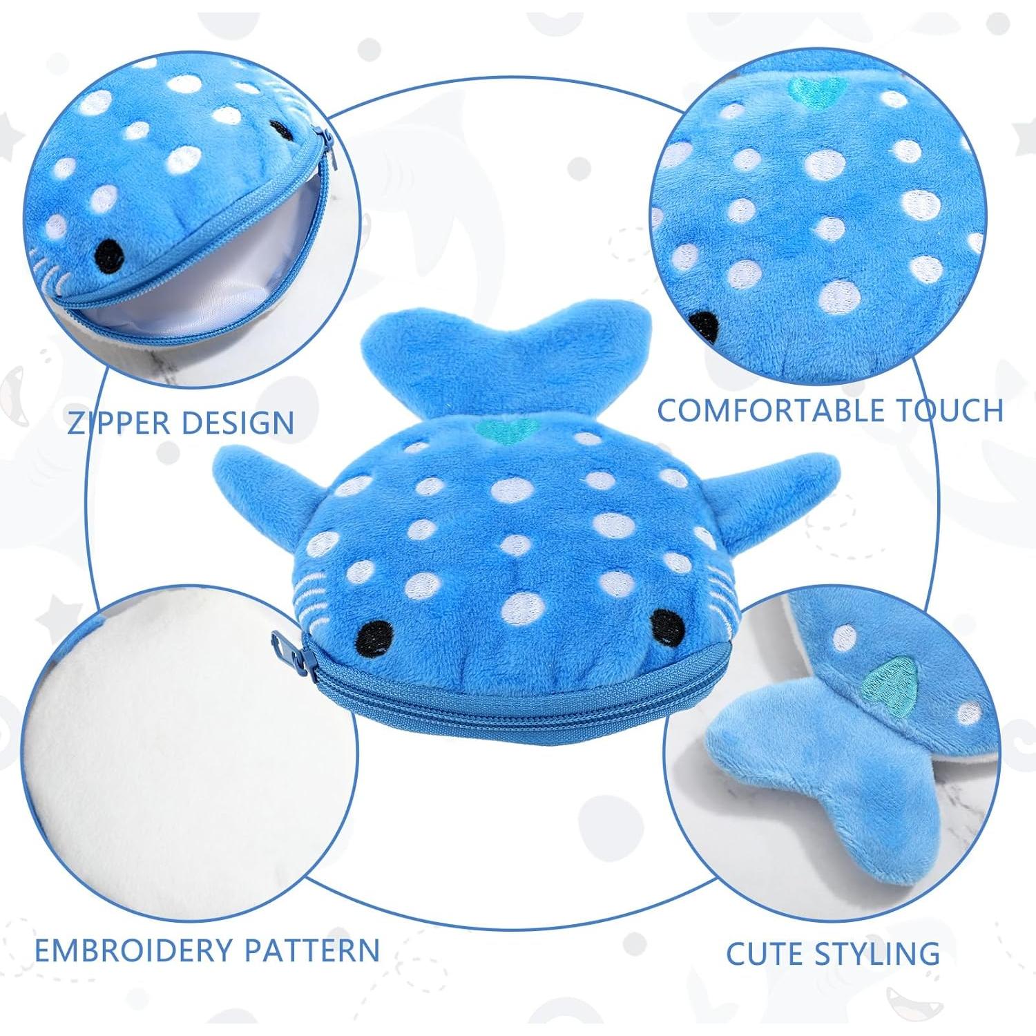 Monedero de Tiburón Mabor de Peluche Azul con Cierre 14x13cm