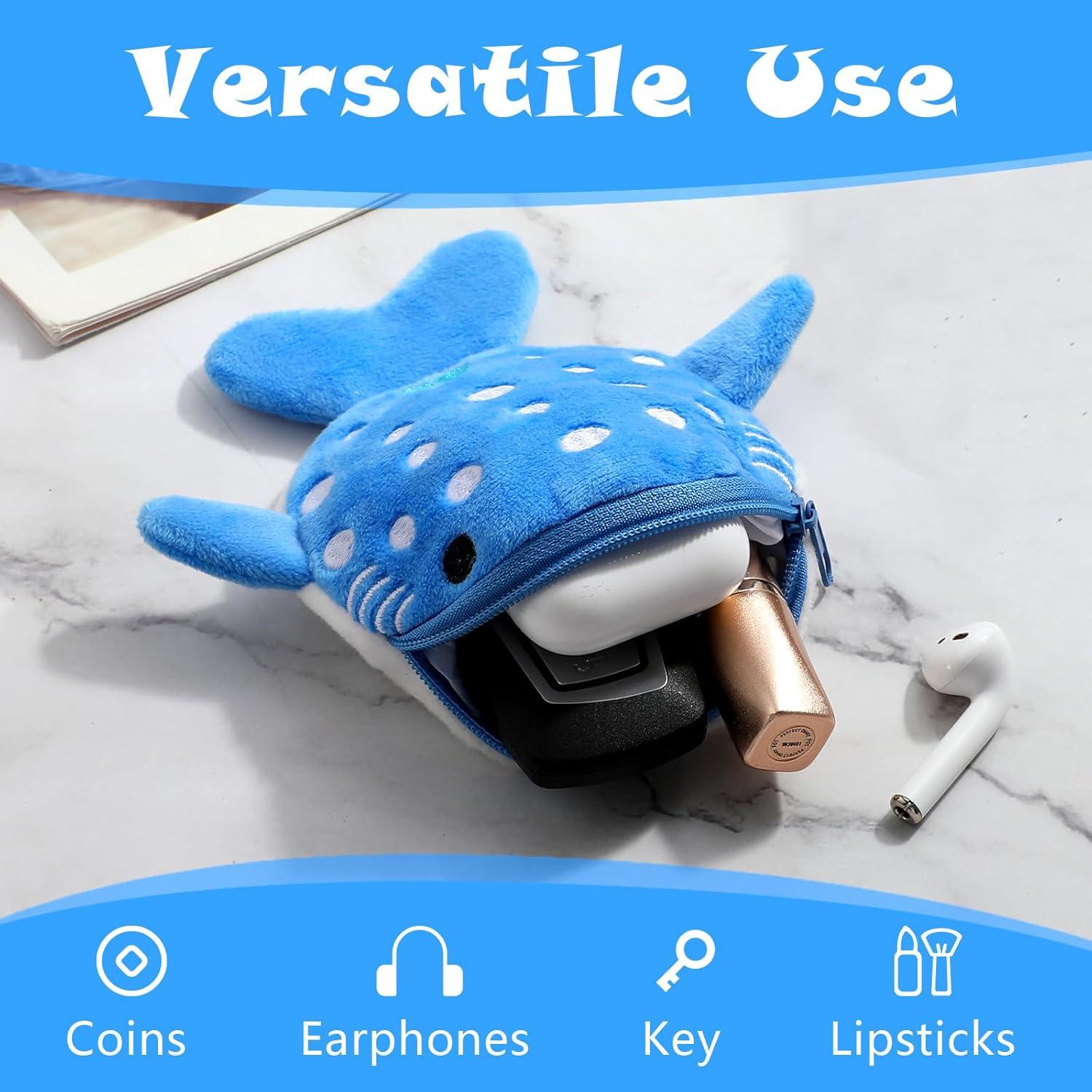 Monedero de Tiburón Mabor de Peluche Azul con Cierre 14x13cm