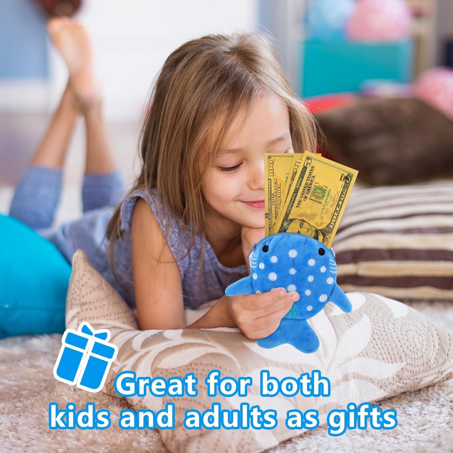 Monedero de Tiburón Mabor de Peluche Azul con Cierre 14x13cm