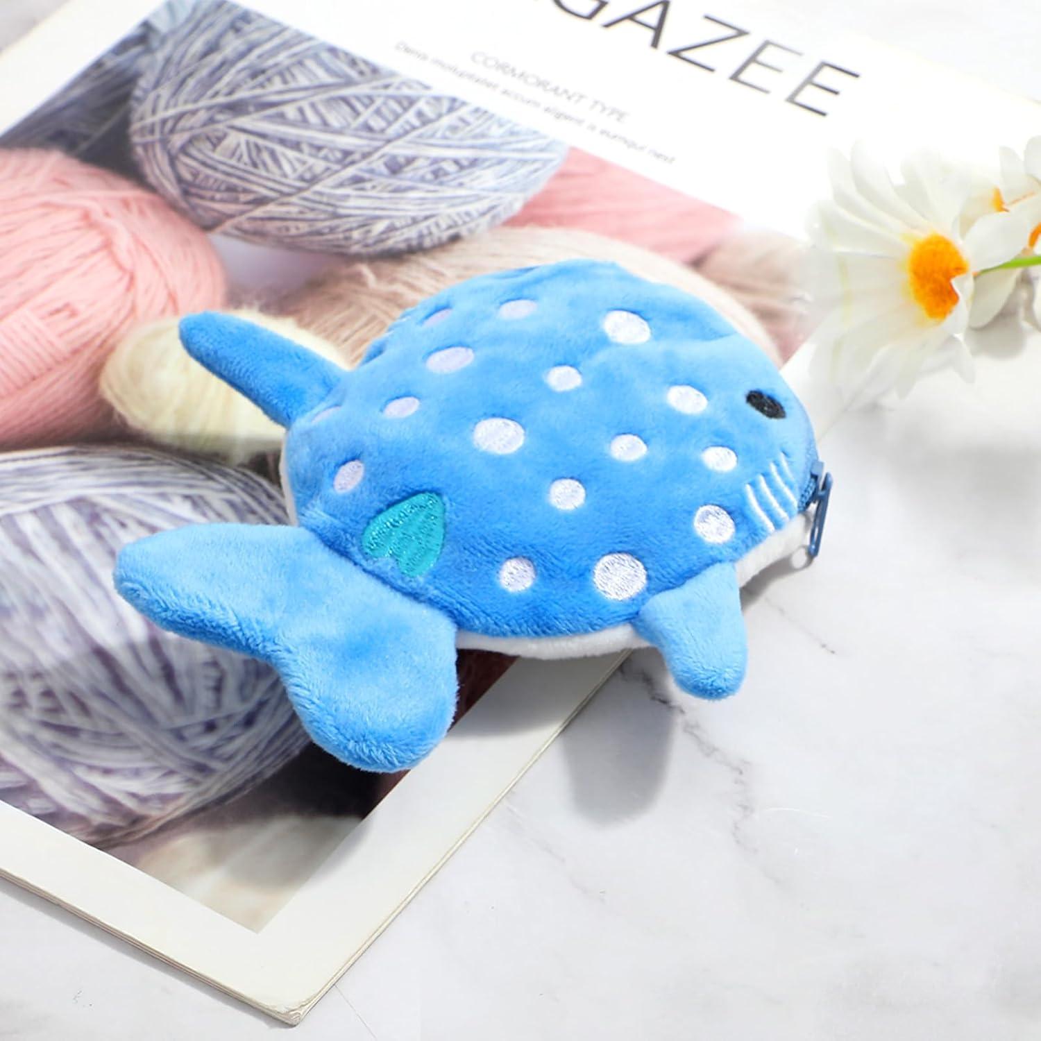 Monedero de Tiburón Mabor de Peluche Azul con Cierre 14x13cm