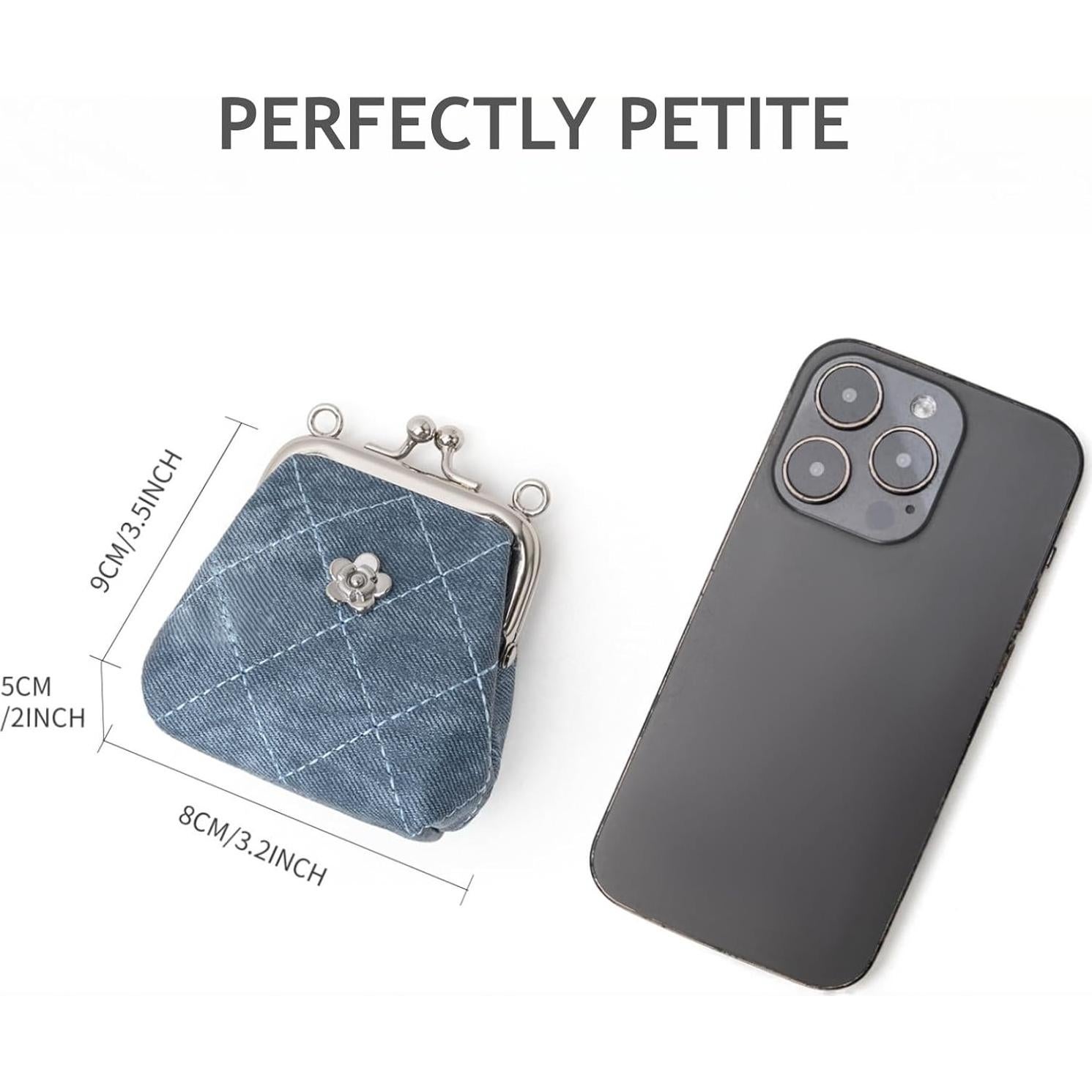 Monedero Acolchado LARENNT Azul Denim con Cierre de Beso