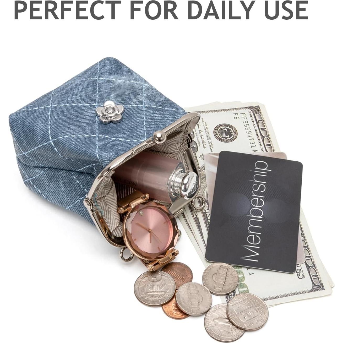 Monedero Acolchado LARENNT Azul Denim con Cierre de Beso