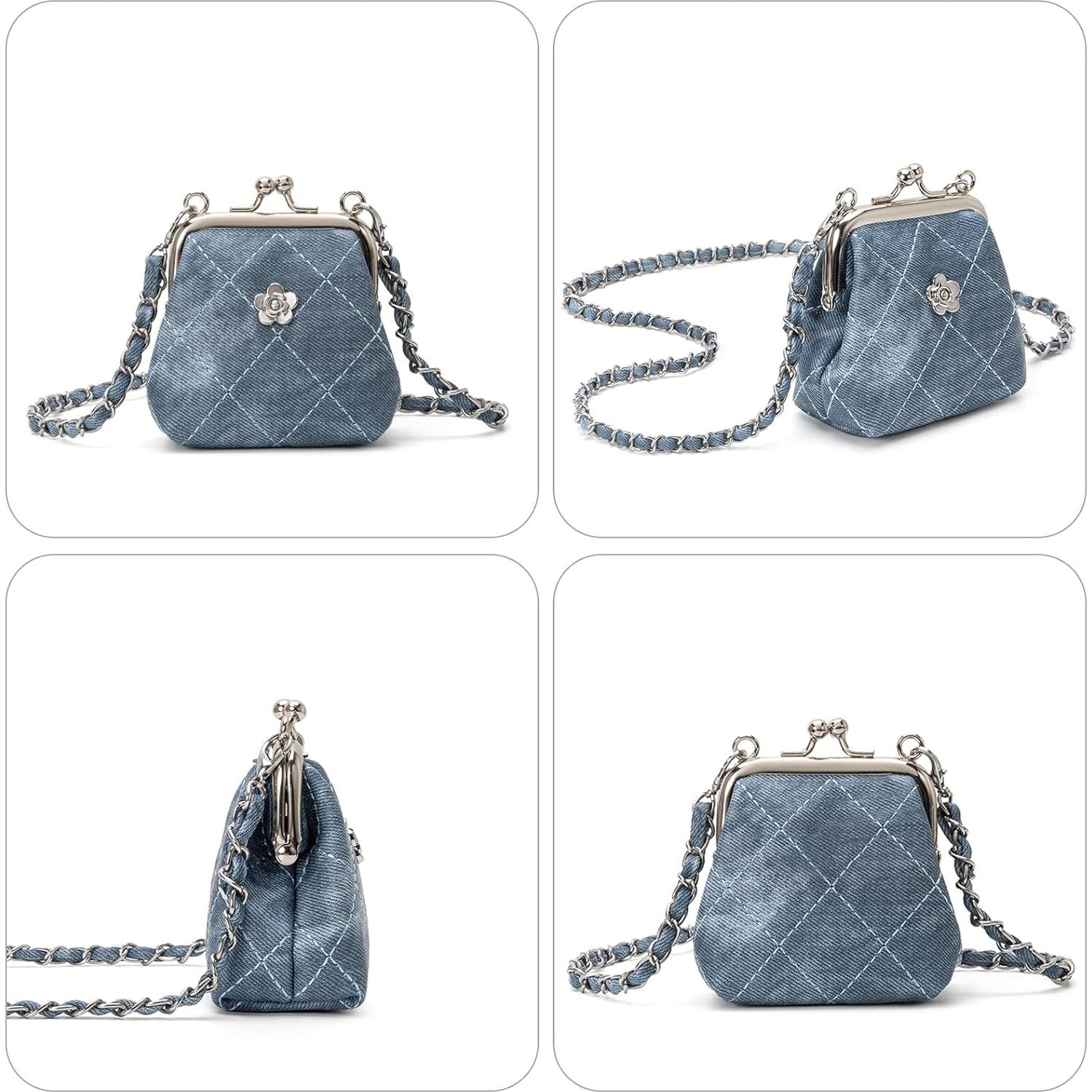 Monedero Acolchado LARENNT Azul Denim con Cierre de Beso