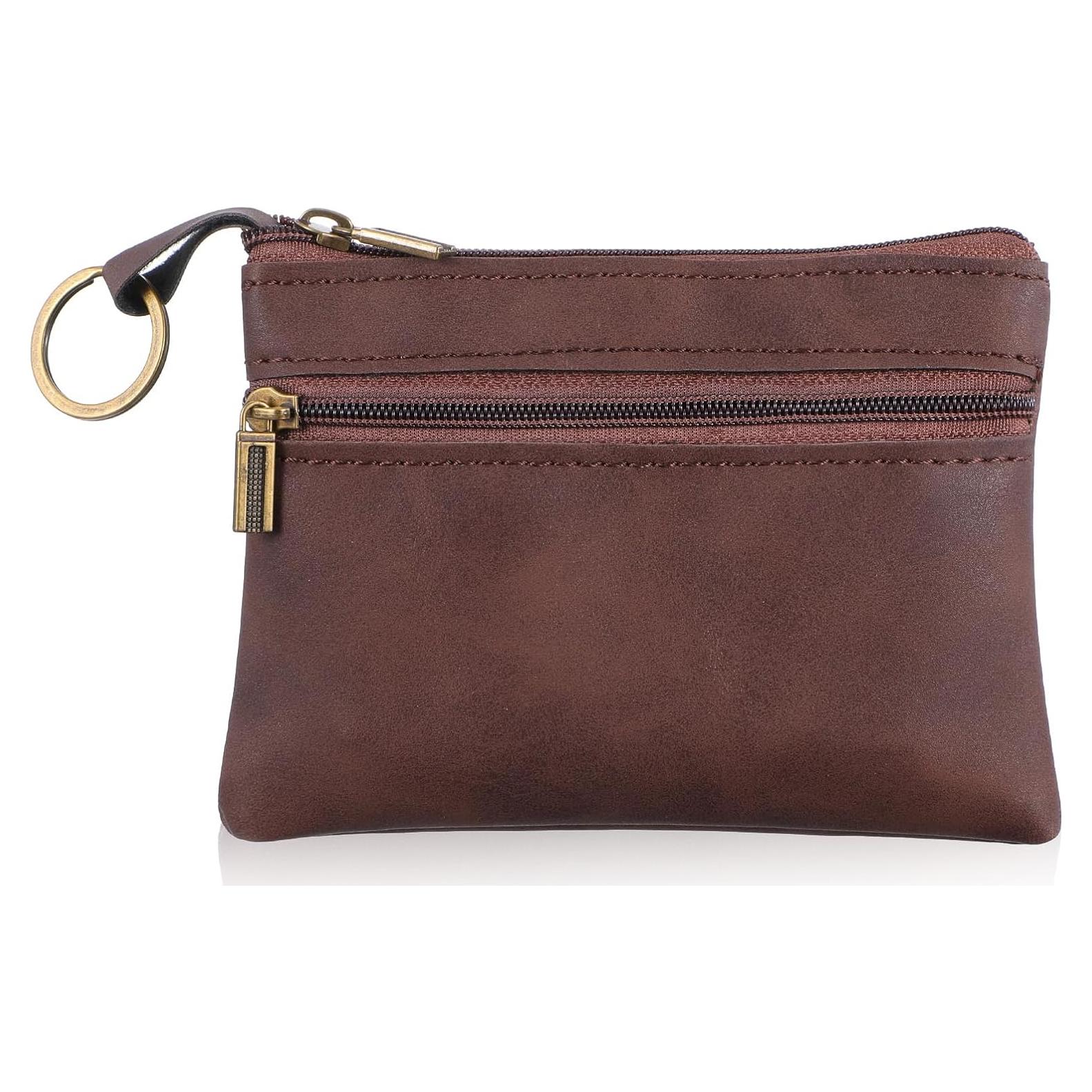 Monedero de Cuero Marrón LIQWEI con Cremallera 13x10 cm