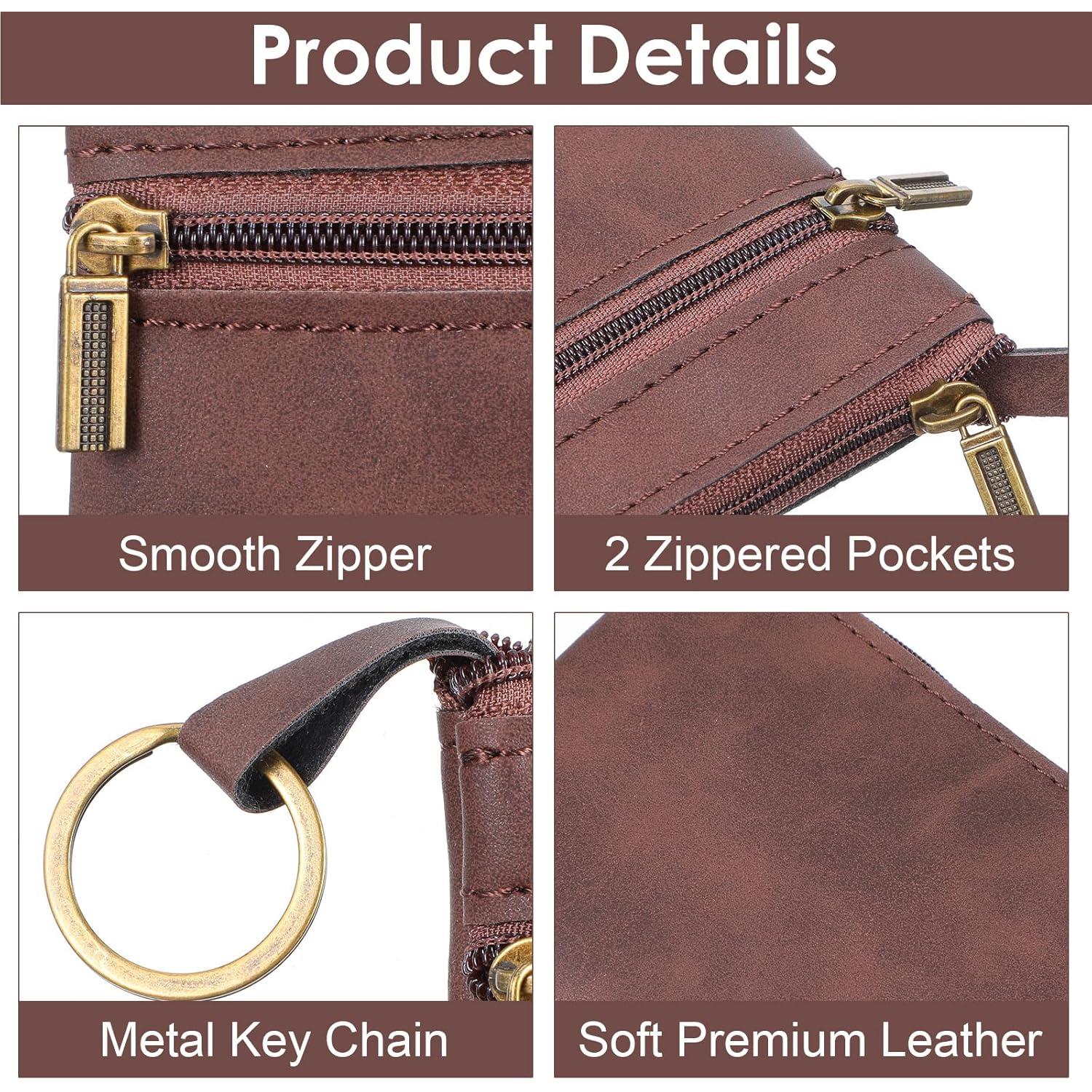 Monedero de Cuero Marrón LIQWEI con Cremallera 13x10 cm