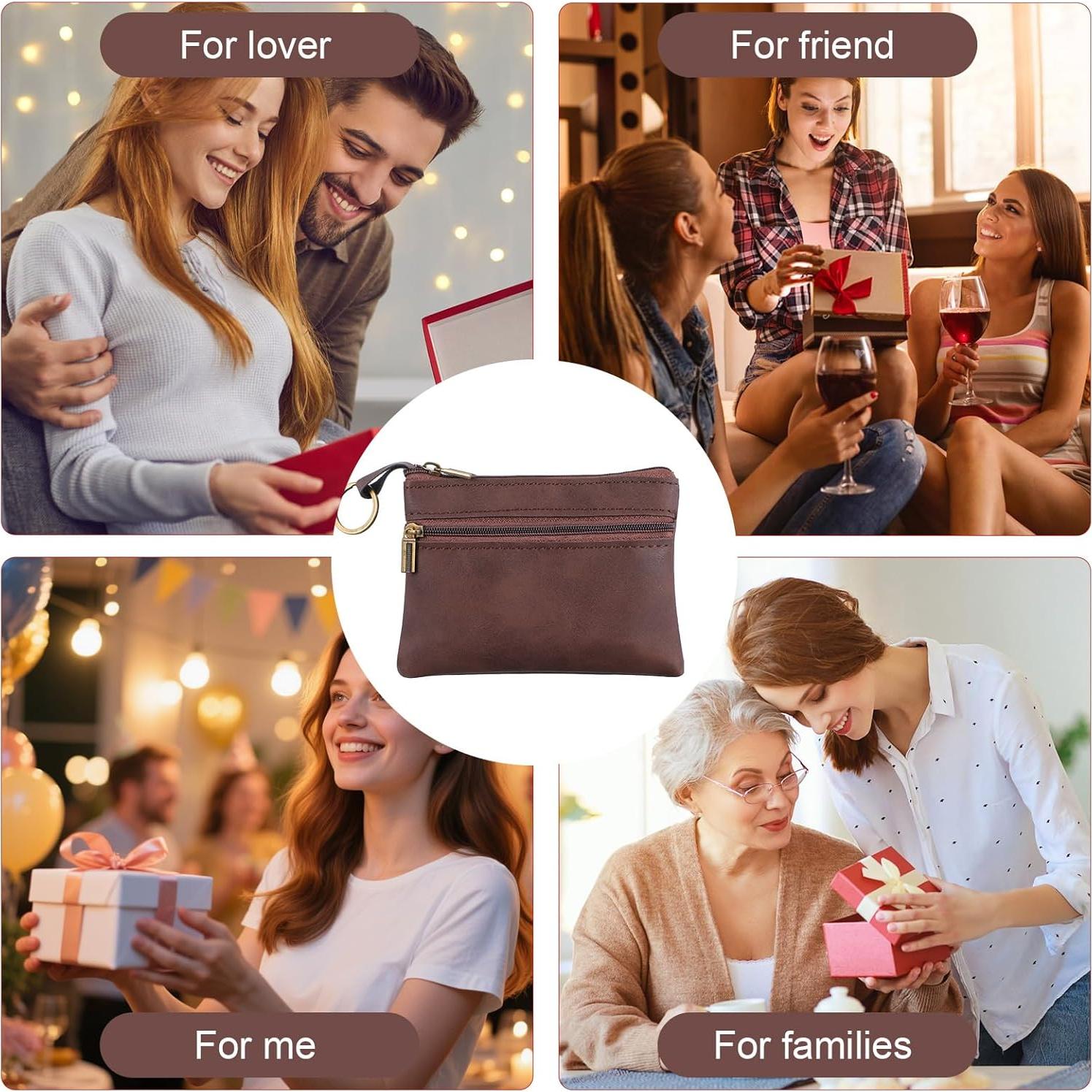 Monedero de Cuero Marrón LIQWEI con Cremallera 13x10 cm