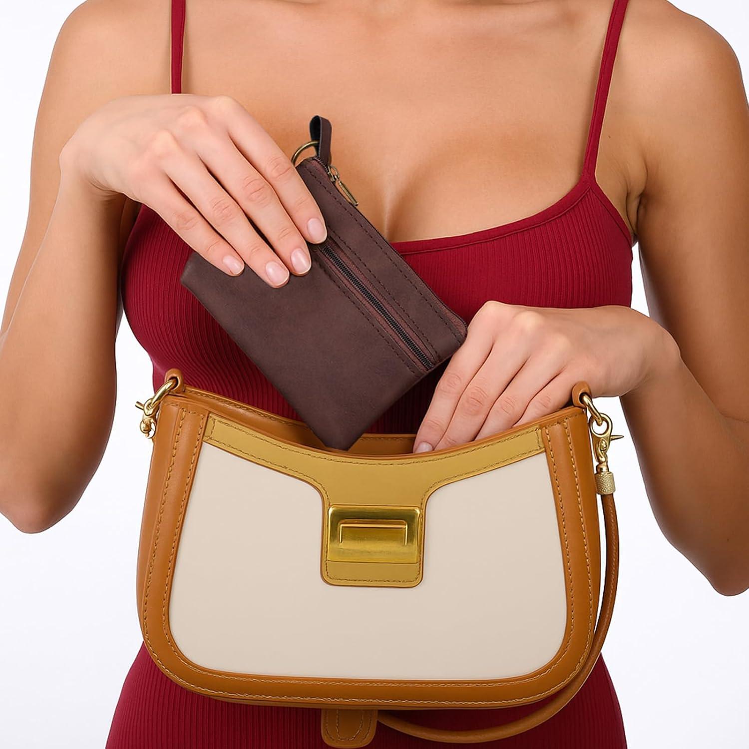 Monedero de Cuero Marrón LIQWEI con Cremallera 13x10 cm