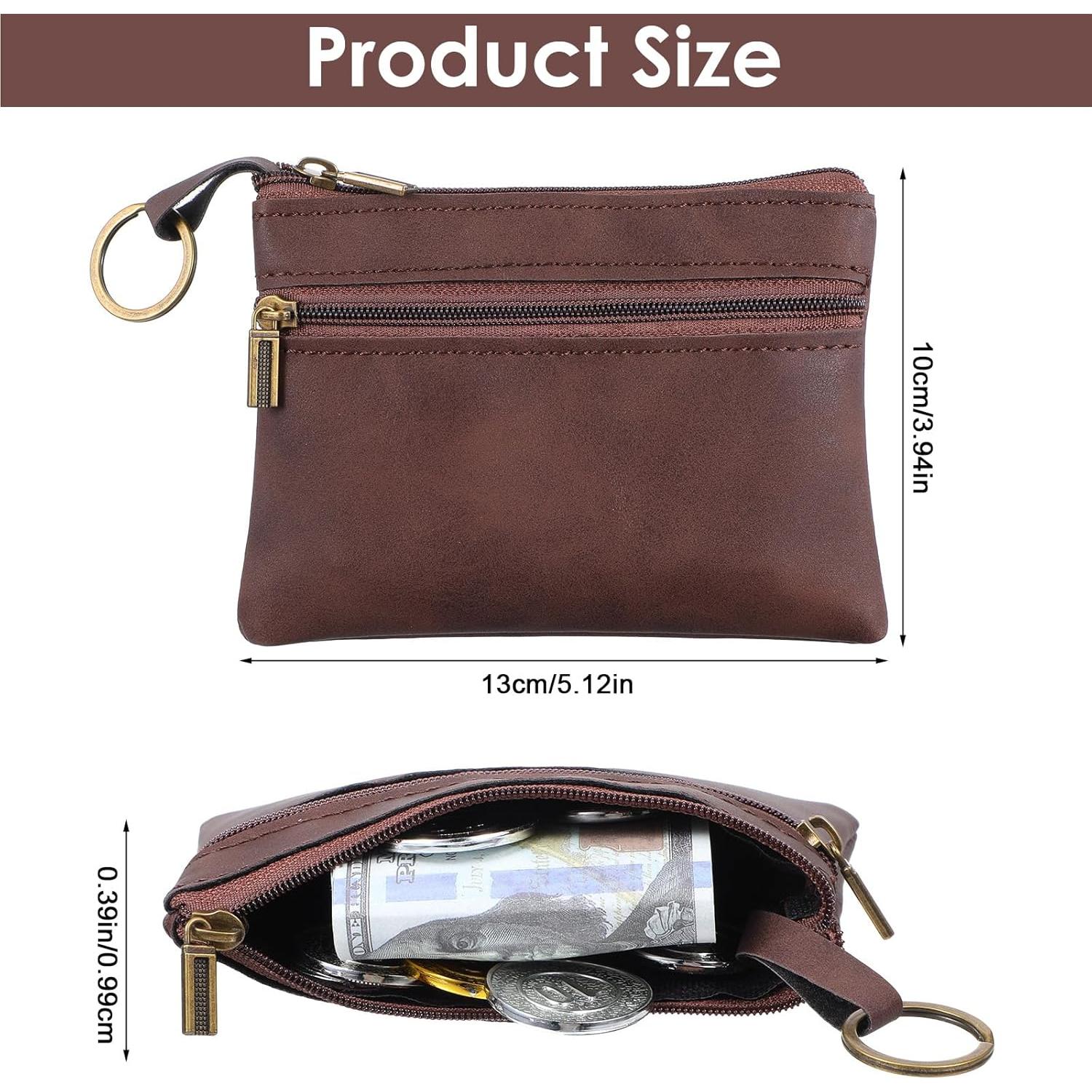 Monedero de Cuero Marrón LIQWEI con Cremallera 13x10 cm
