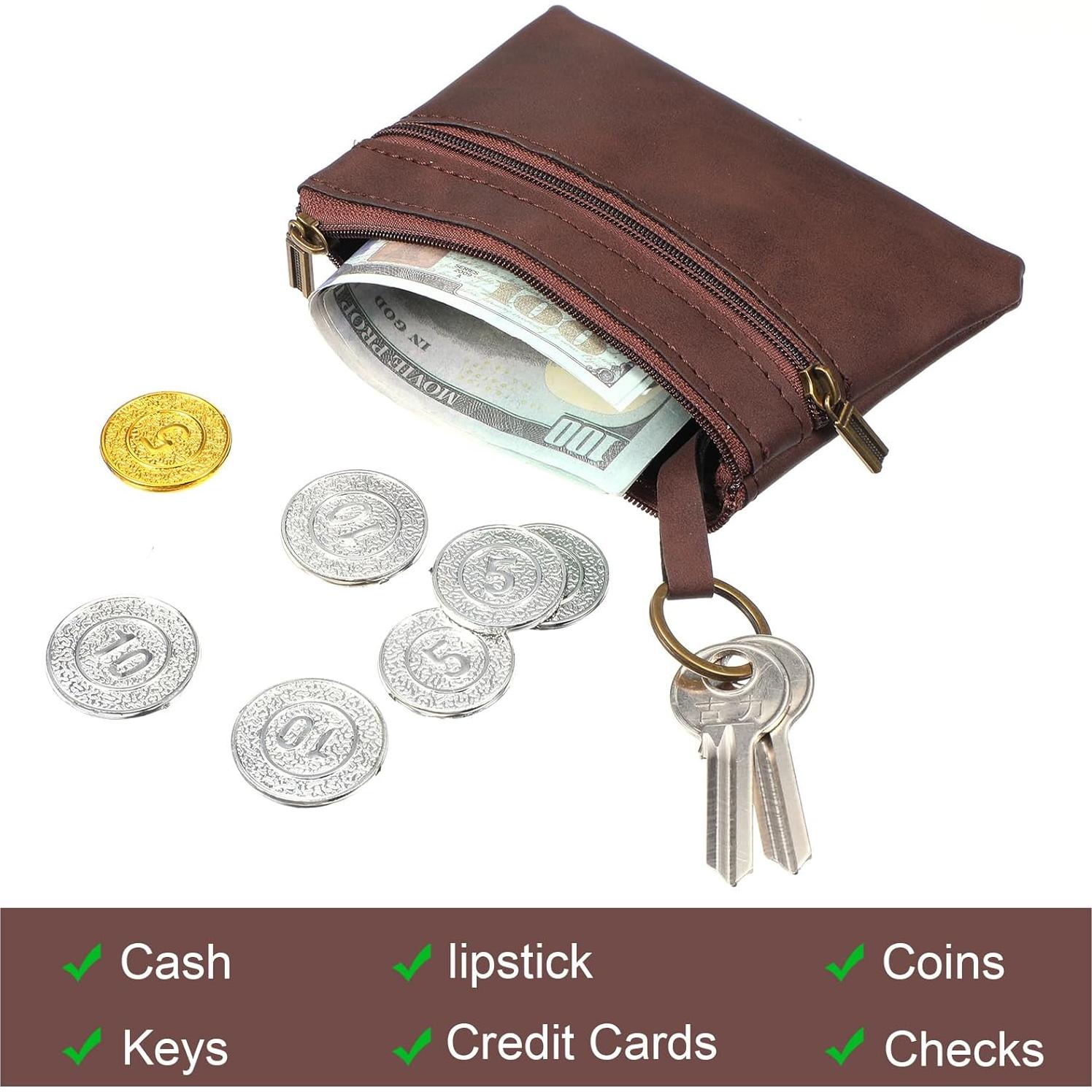 Monedero de Cuero Marrón LIQWEI con Cremallera 13x10 cm