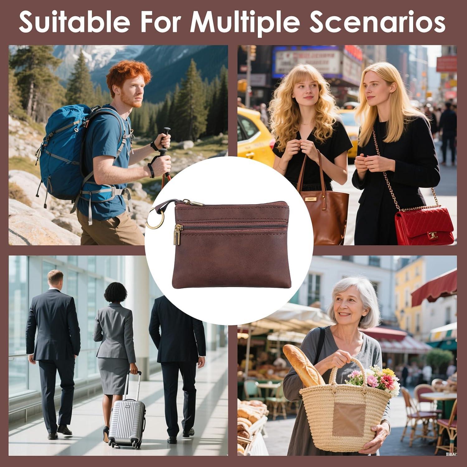 Monedero de Cuero Marrón LIQWEI con Cremallera 13x10 cm