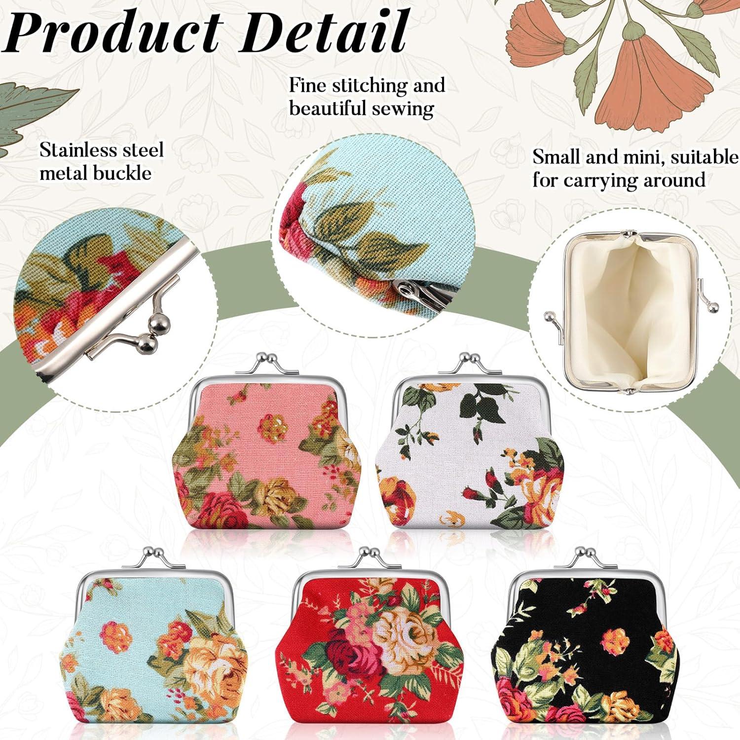 Paquete de 6 Monederos Florales de Lona Vintage para Mujeres
