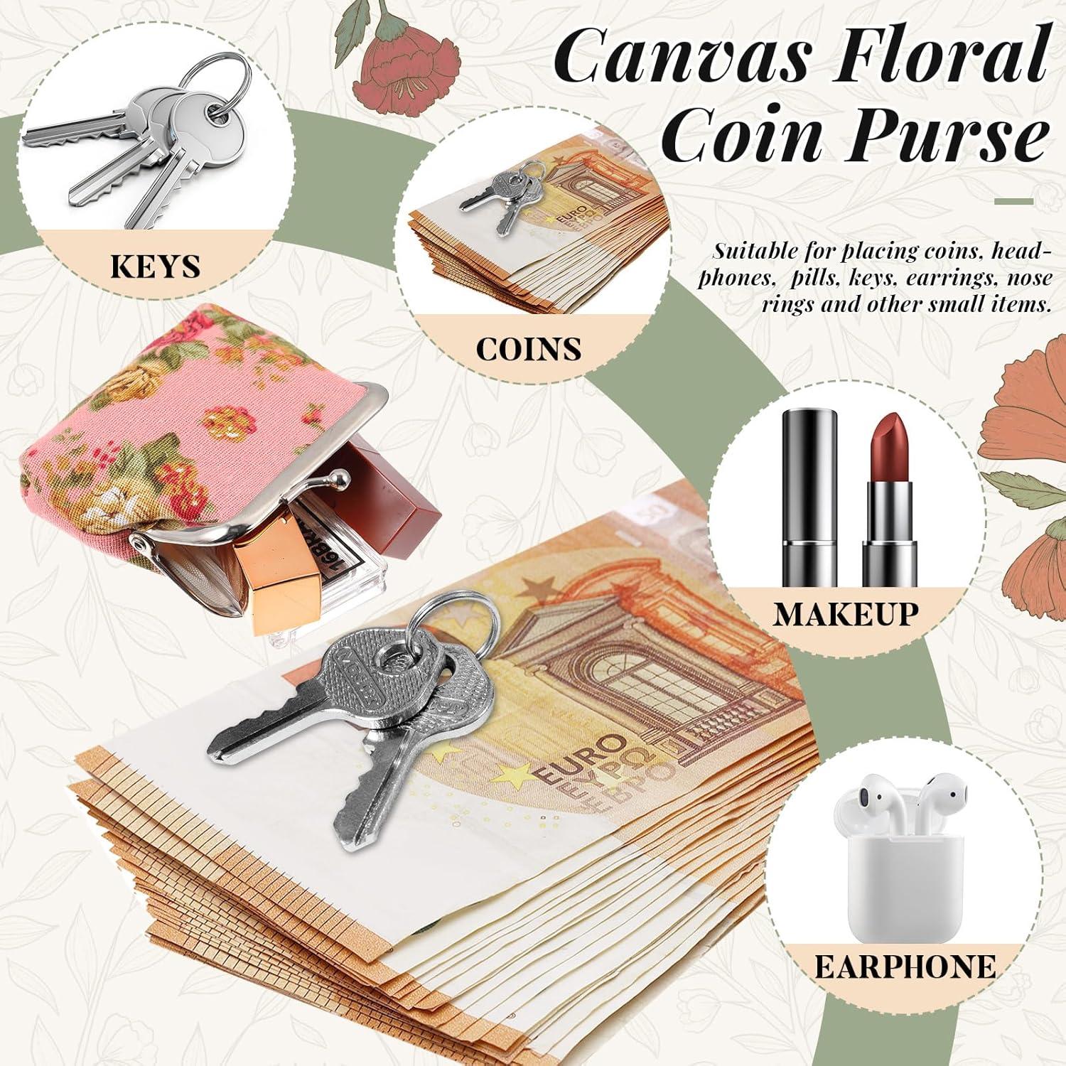 Paquete de 6 Monederos Florales de Lona Vintage para Mujeres