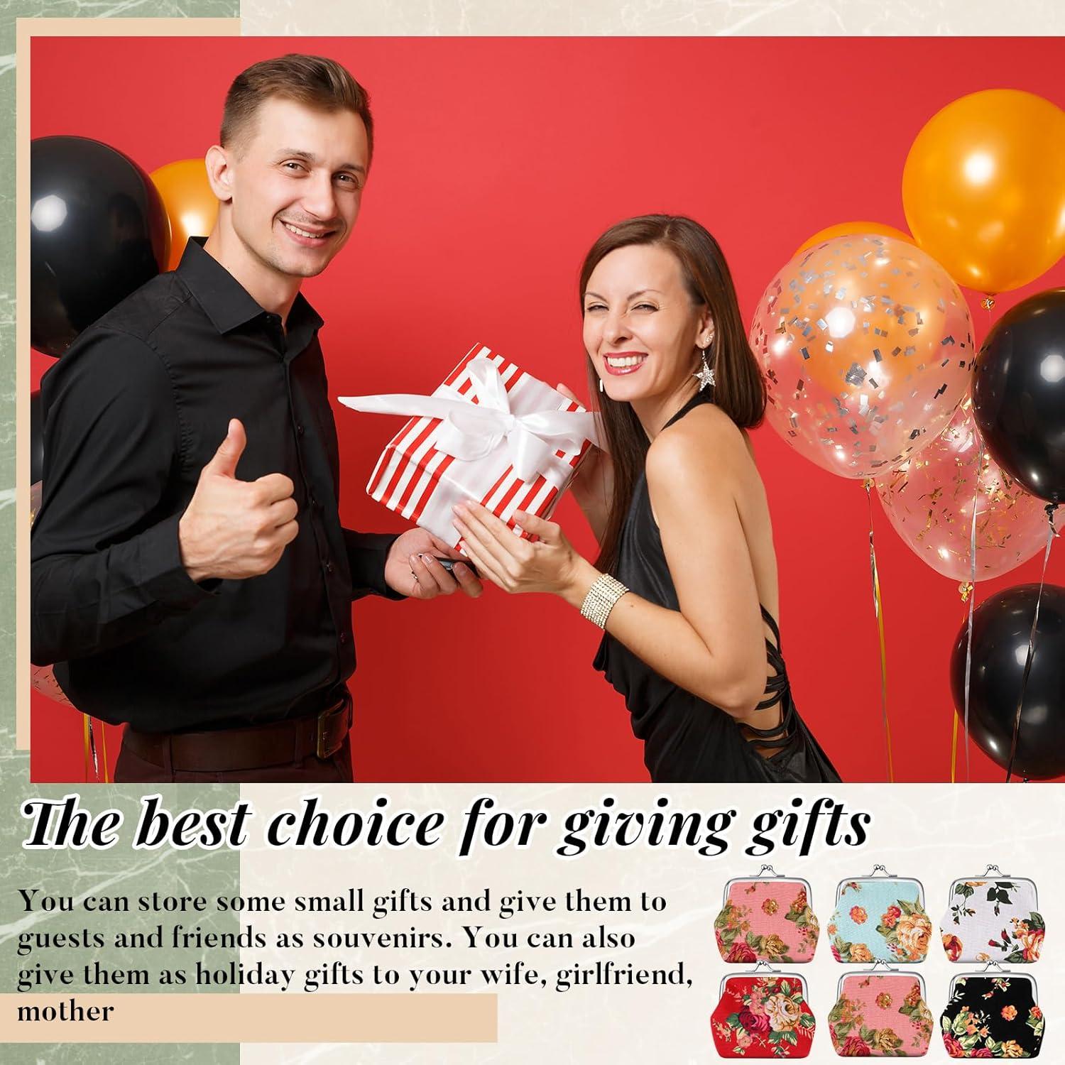 Paquete de 6 Monederos Florales de Lona Vintage para Mujeres