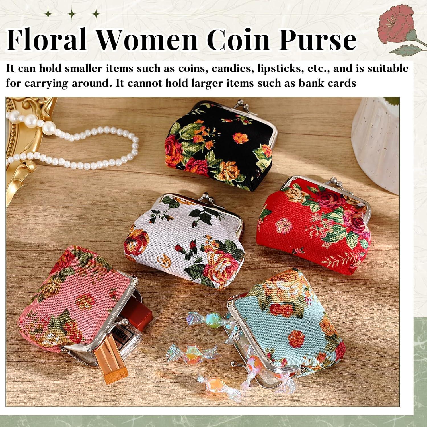 Paquete de 6 Monederos Florales de Lona Vintage para Mujeres